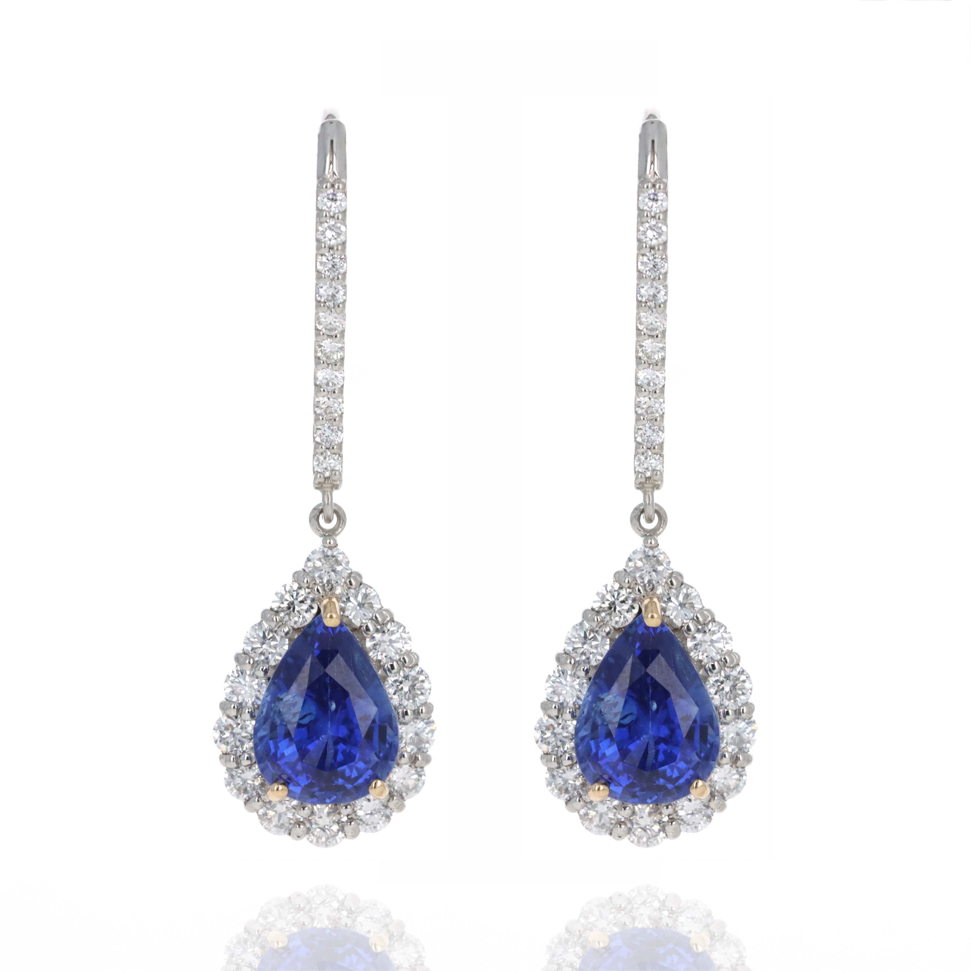 5.93 Carat Royal Blue Ceylon Pear Sapphire Diamond Halo Drop Earrings -  Replica Handbags 