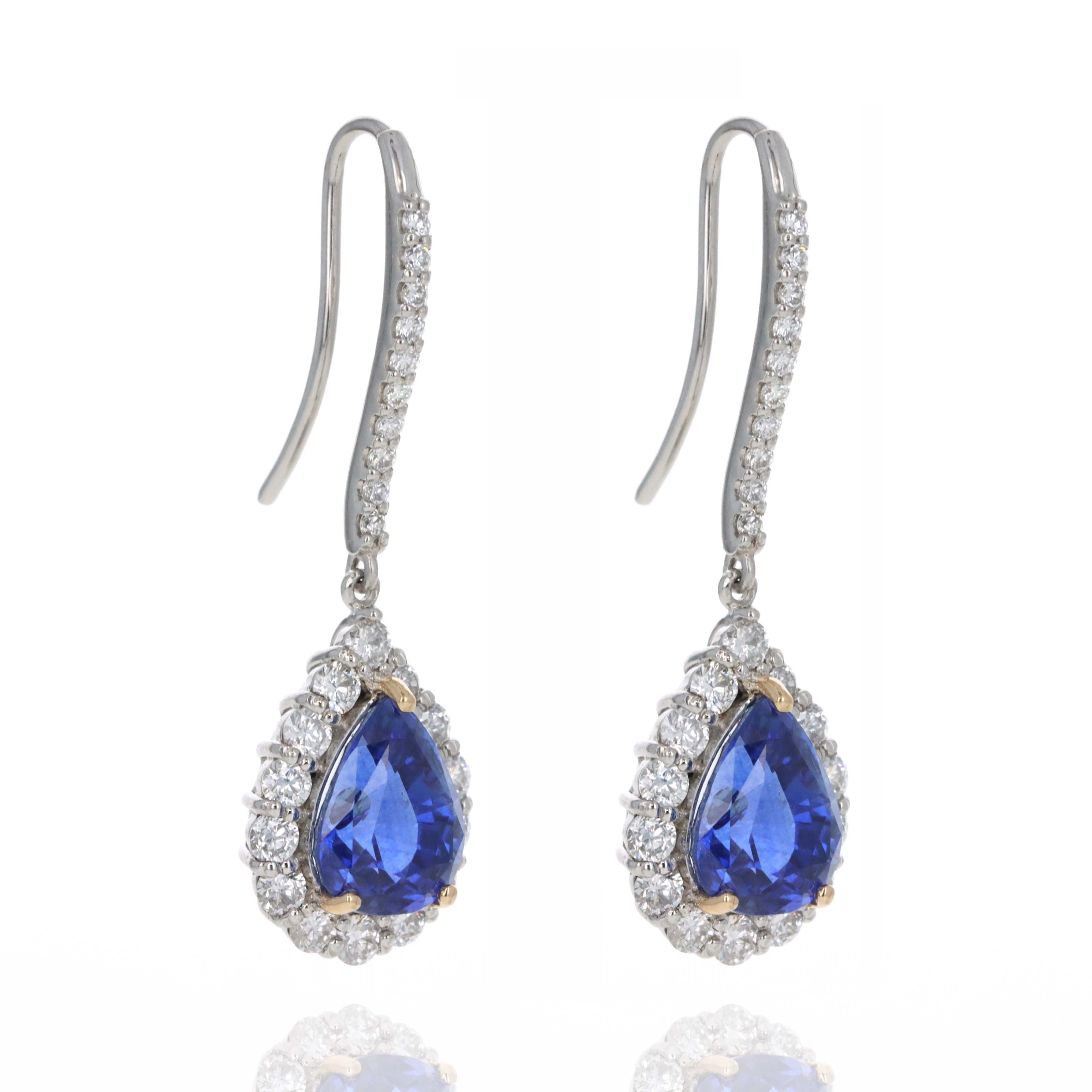 5.93 Carat Royal Blue Ceylon Pear Sapphire Diamond Halo Drop Earrings -  Replica Handbags 