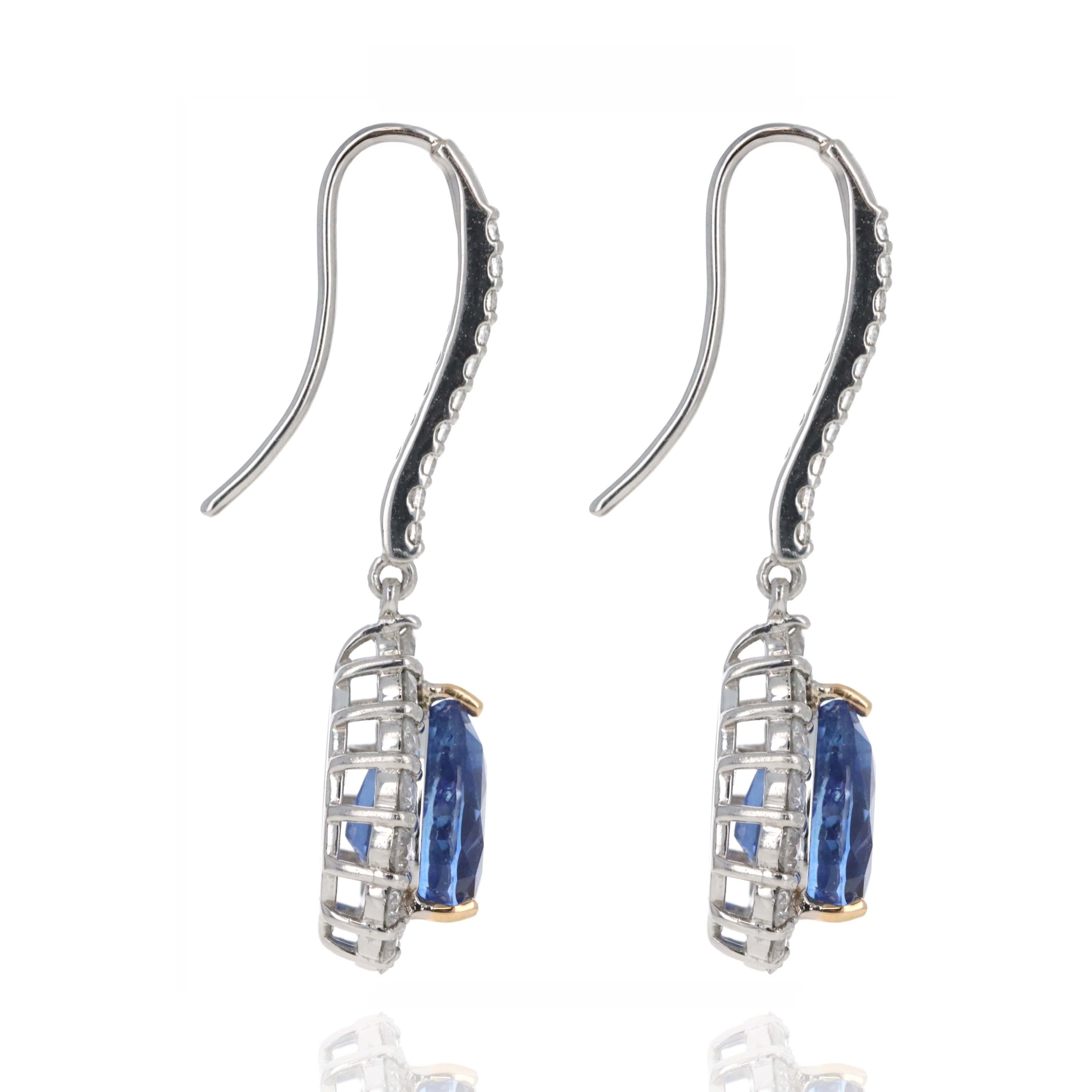 5.93 Carat Royal Blue Ceylon Pear Sapphire Diamond Halo Drop Earrings - Replica Handbags