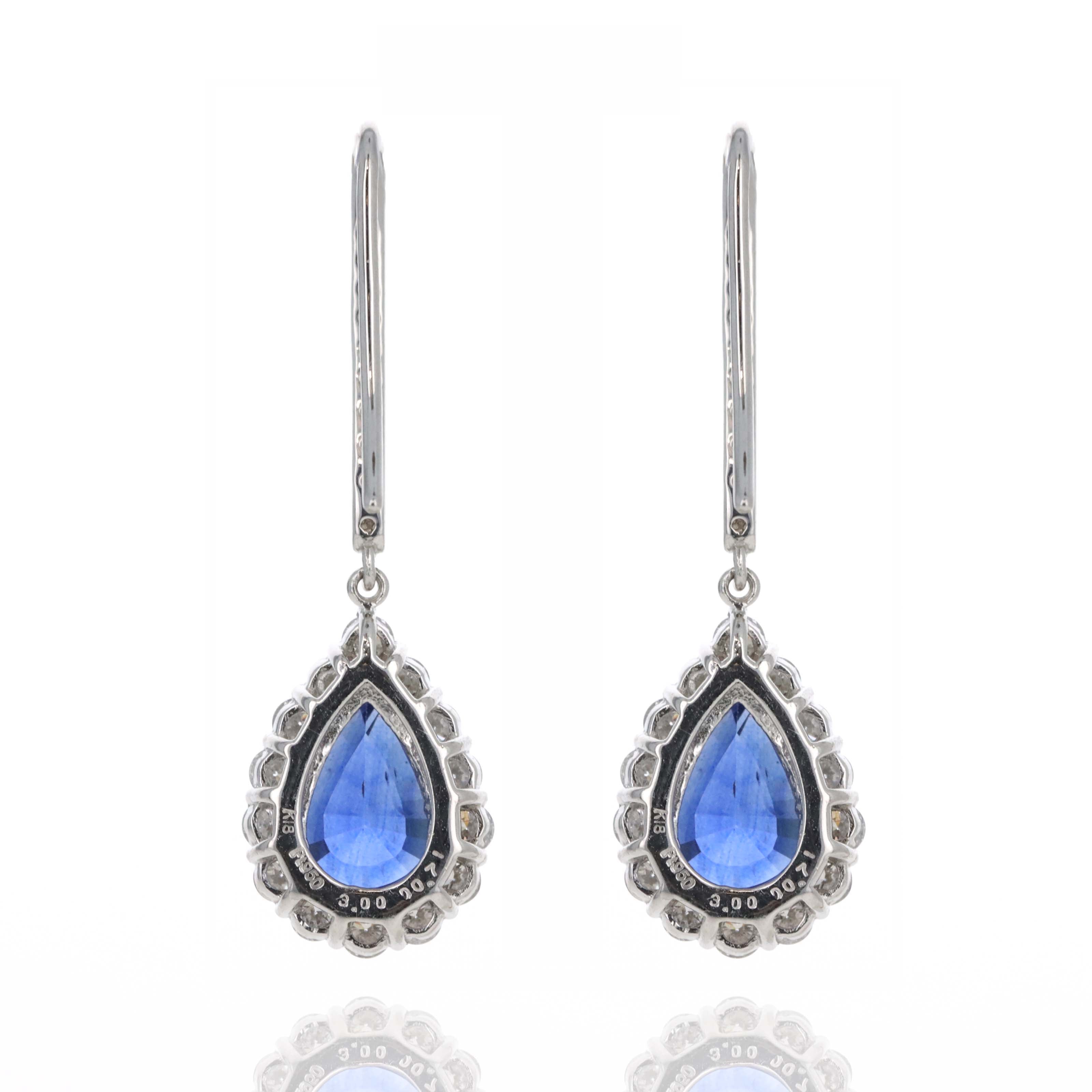 5.93 Carat Royal Blue Ceylon Pear Sapphire Diamond Halo Drop Earrings -  Replica Handbags 