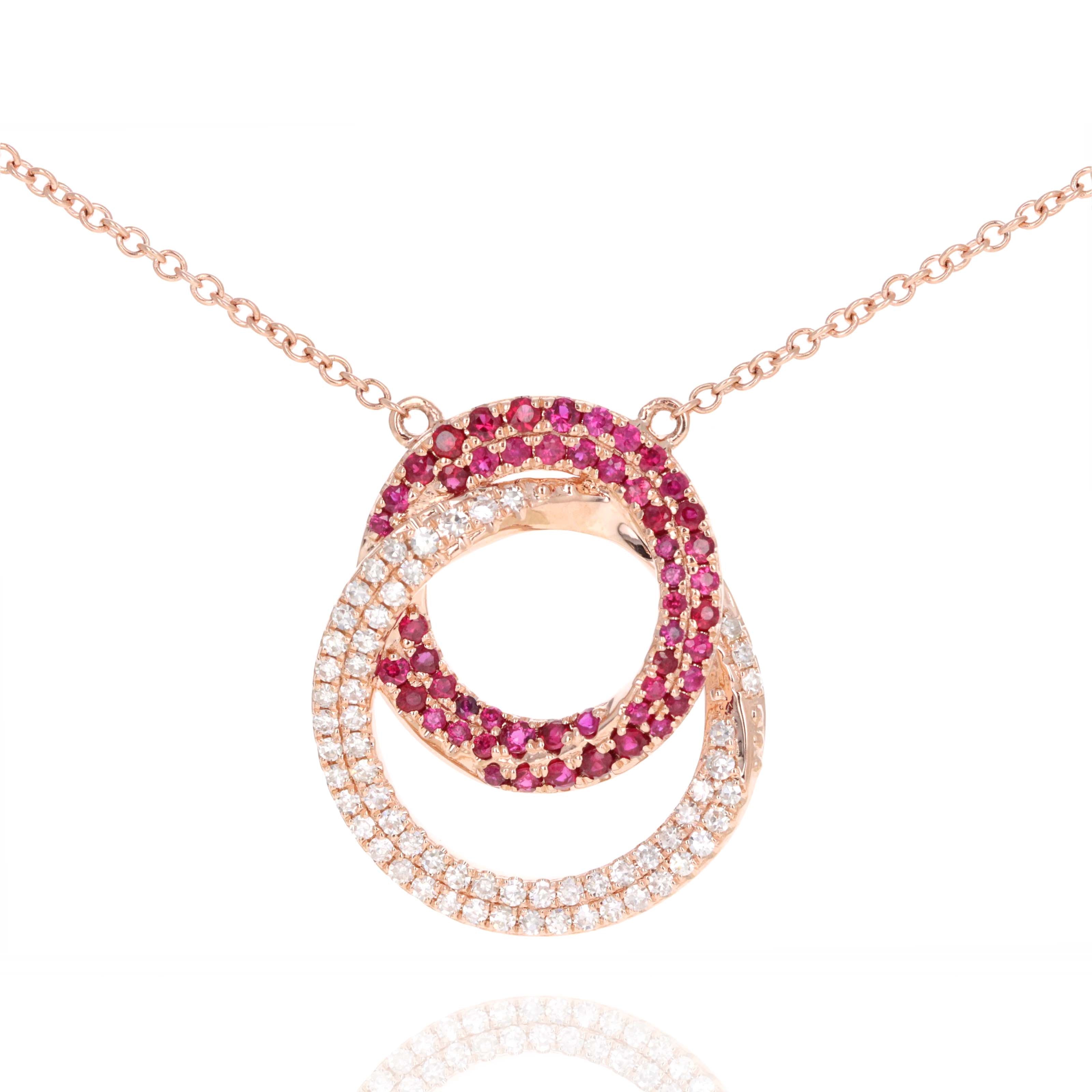 14K Rose Gold Ruby Diamond Interlocking Circle Pendant Necklace - Replica Handbags