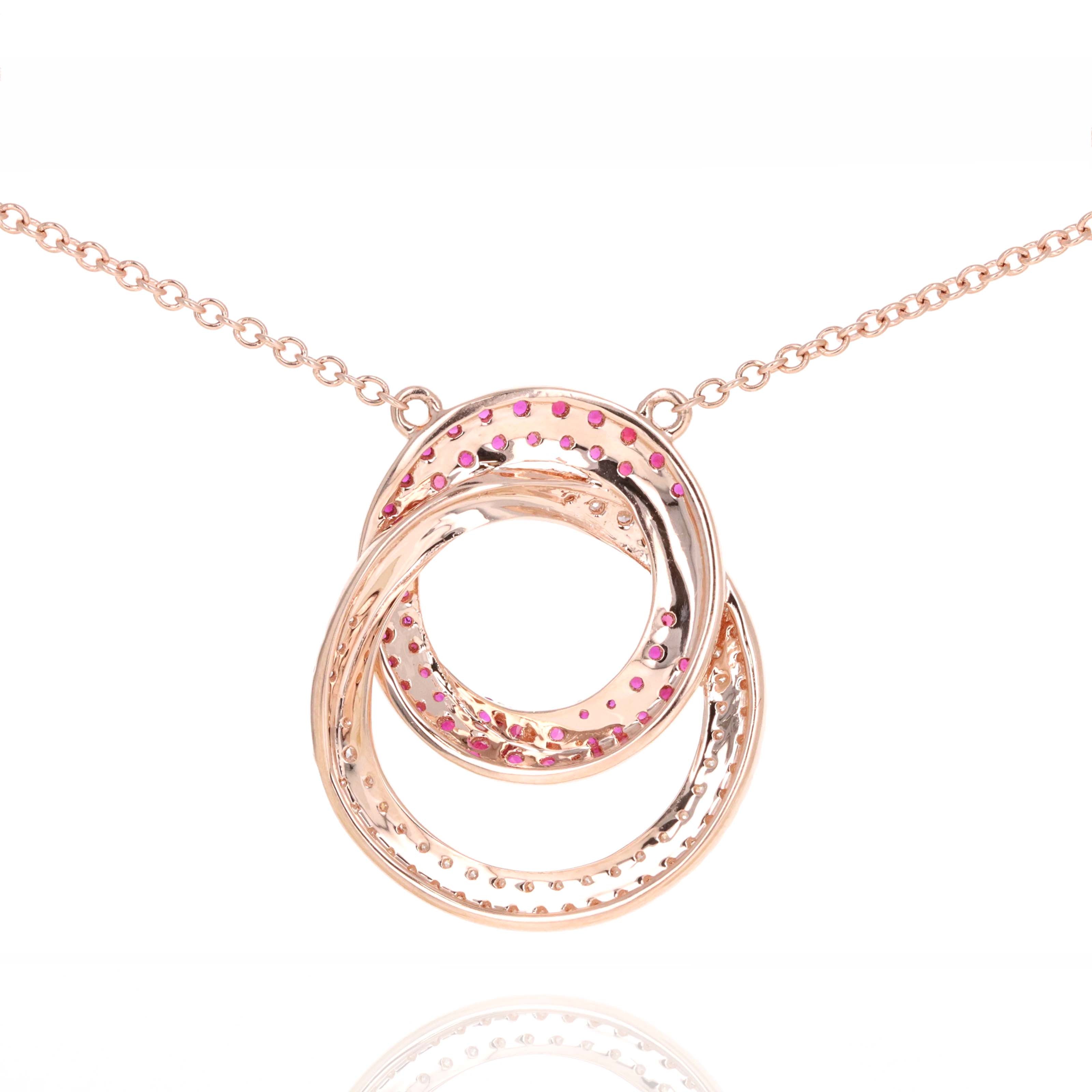 14K Rose Gold Ruby Diamond Interlocking Circle Pendant Necklace -  Replica Handbags 