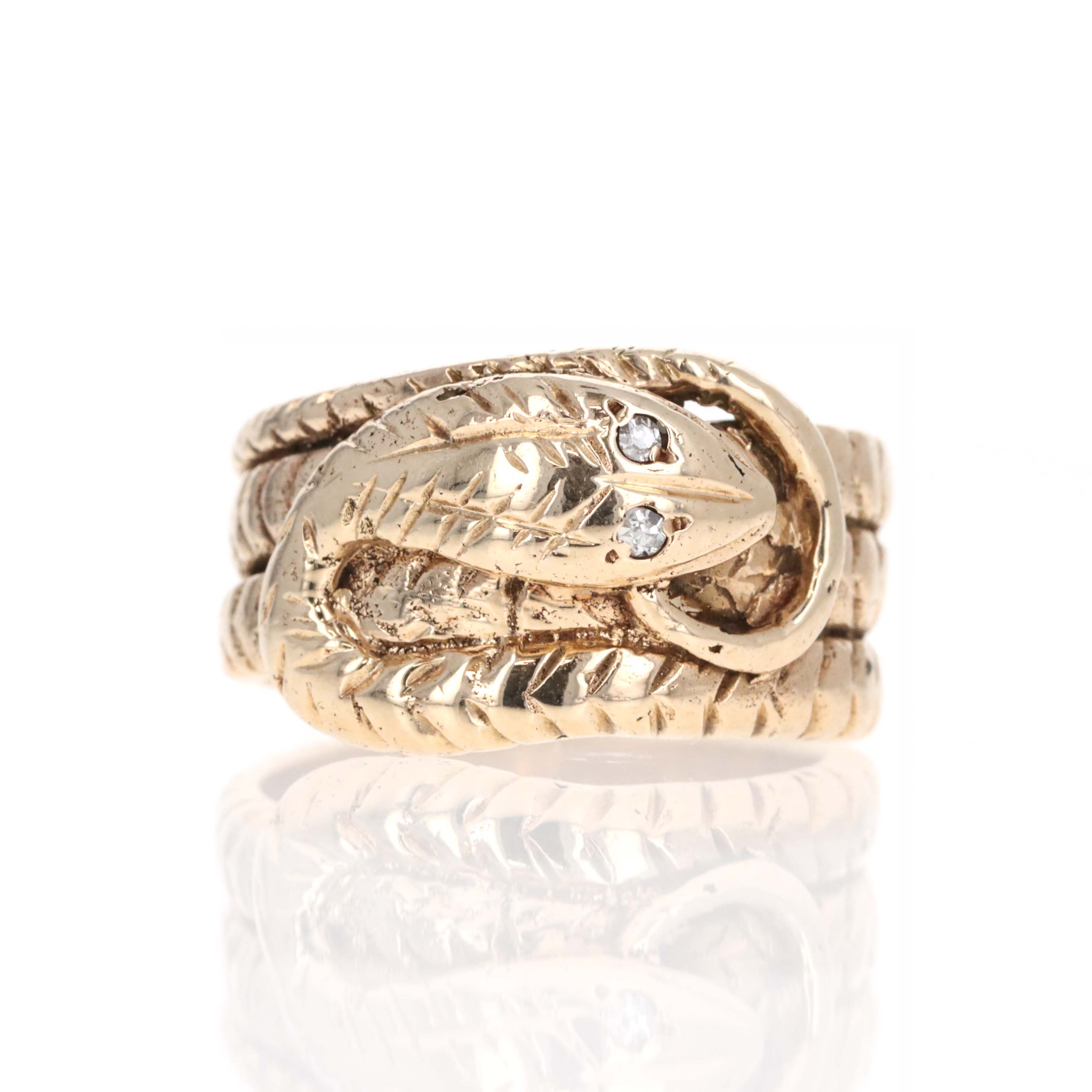 Victorian 14K Yellow Gold 0.03 Carat Diamond Snake Ring -  Replica Handbags 