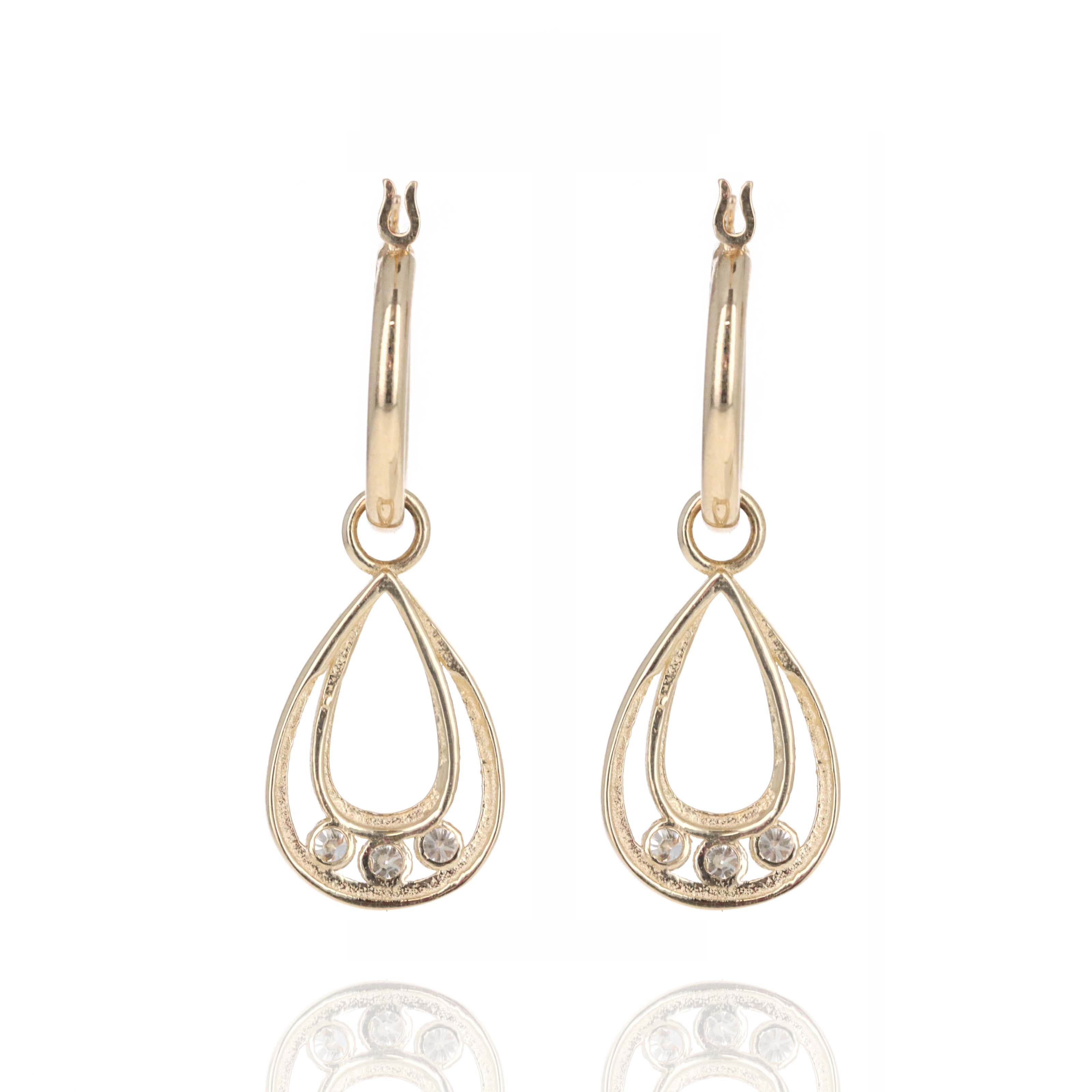14K Yellow Gold 0.21 Carat Diamond Teardrop Hoop Drop Earrings - Replica Handbags