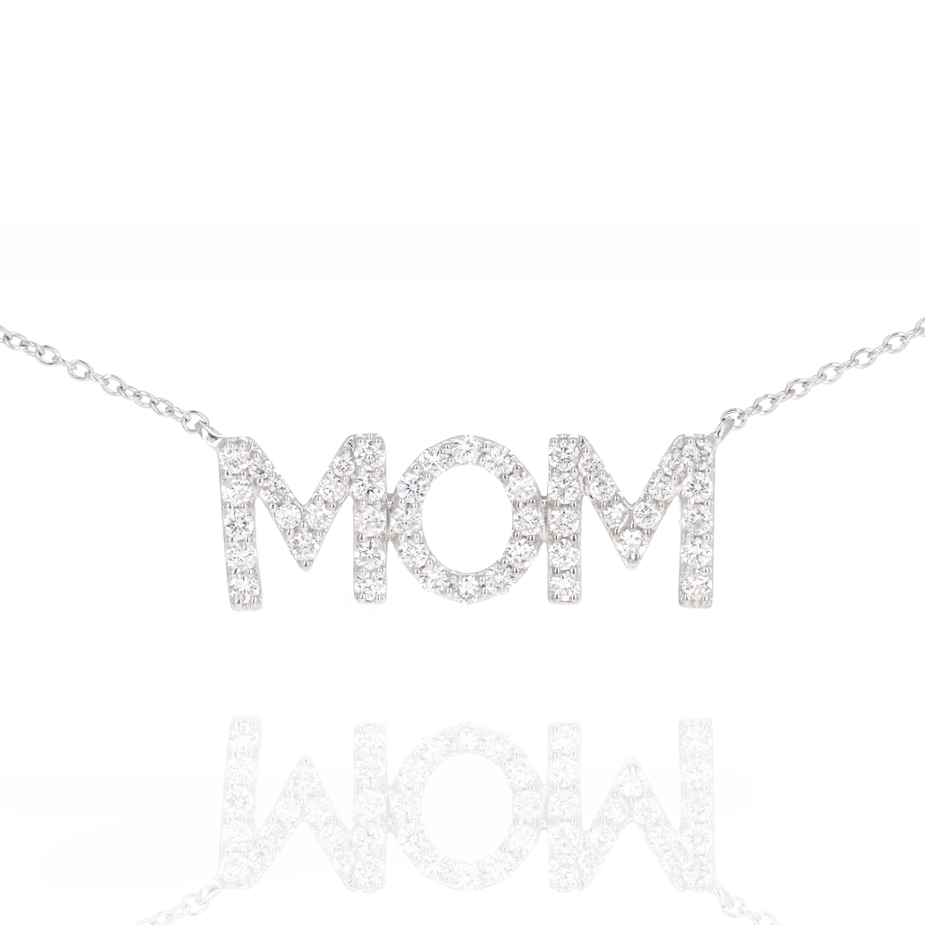 14K White Gold Diamond Mom Pendant Necklace -  Replica Handbags 