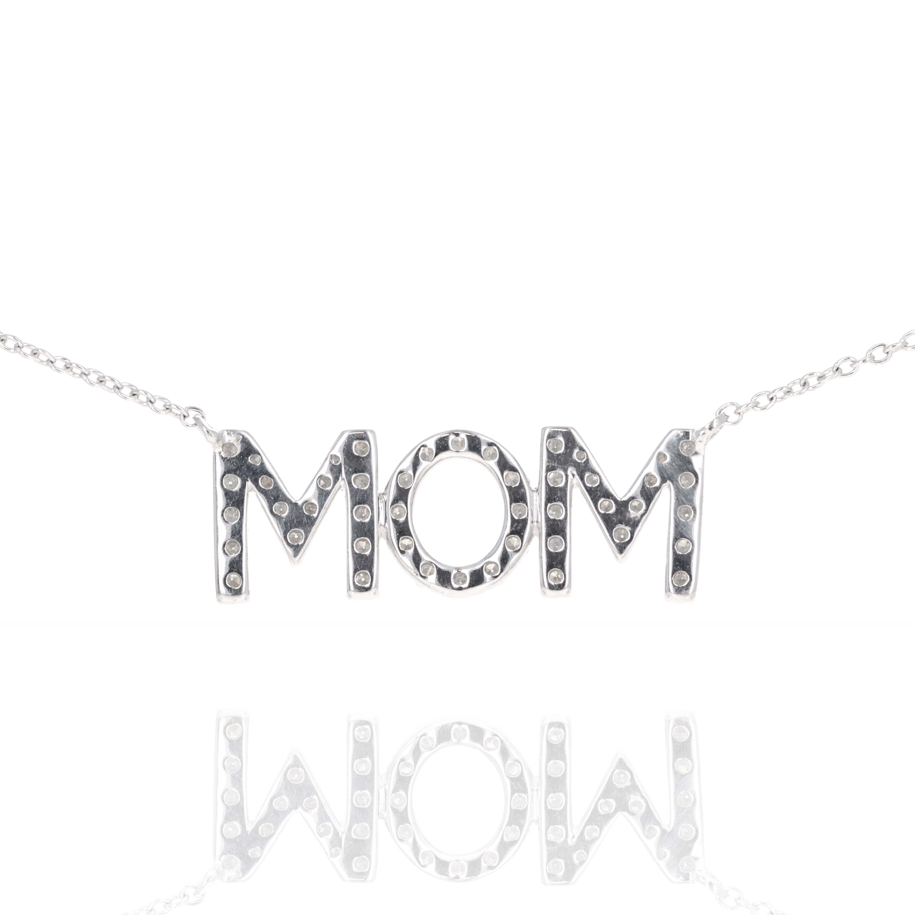 14K White Gold Diamond Mom Pendant Necklace - Replica Handbags