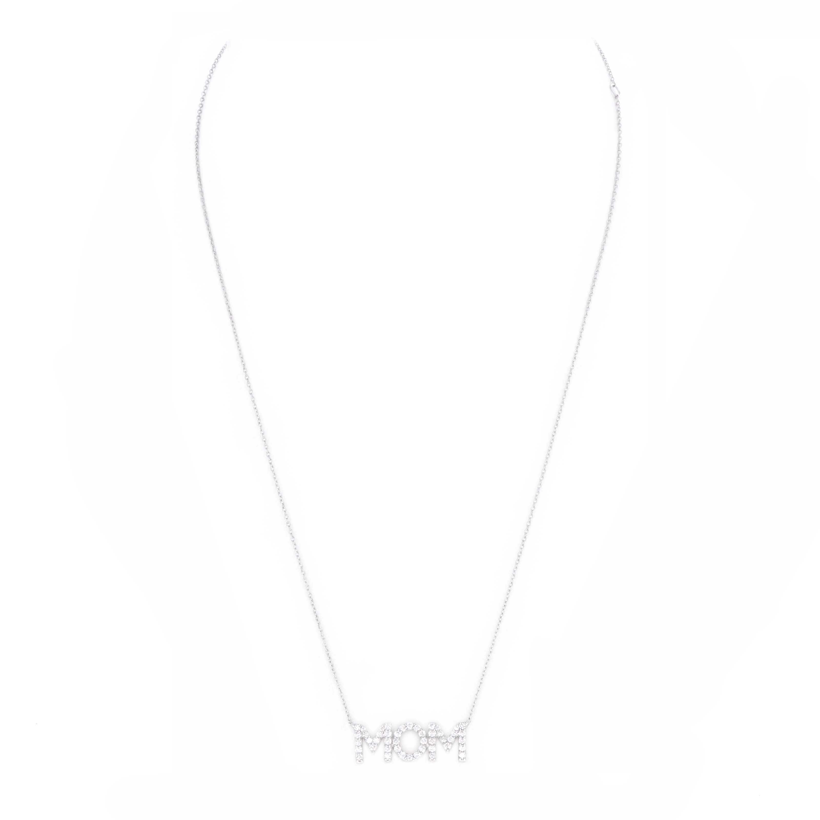 14K White Gold Diamond Mom Pendant Necklace -  Replica Handbags 