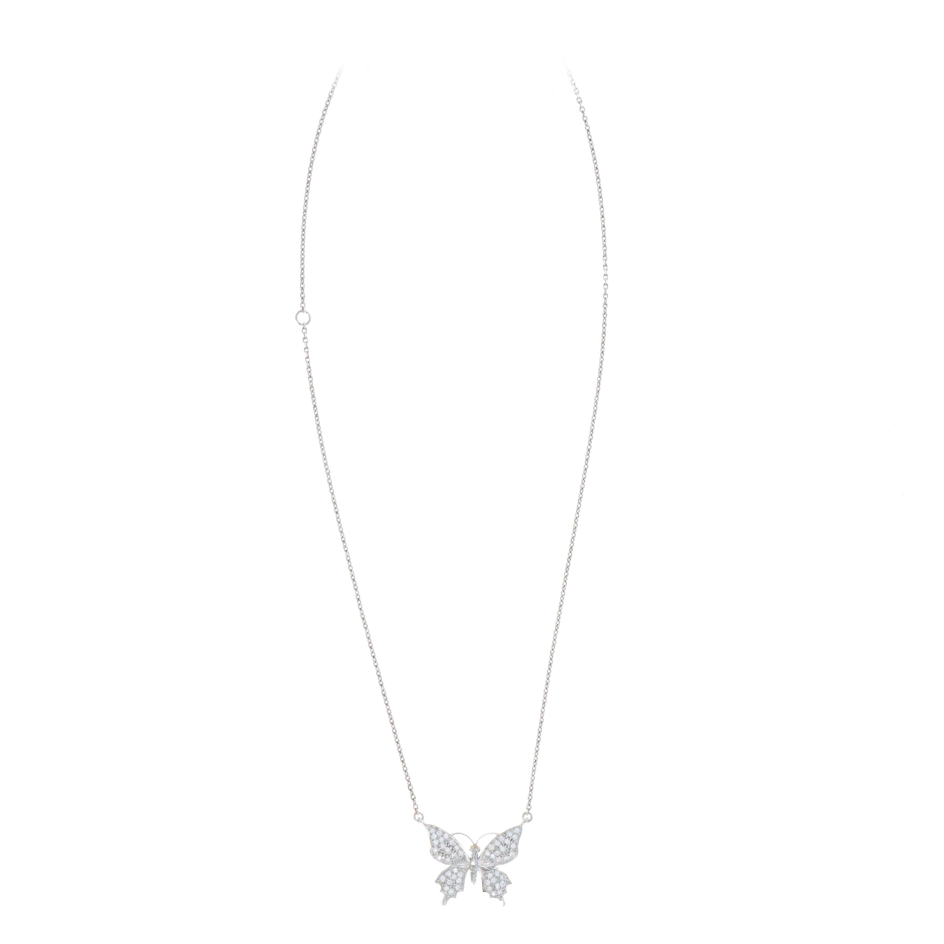 Platinum 0.50 Carat Diamond Pave Butterfly Pendant Necklace -  Replica Handbags 