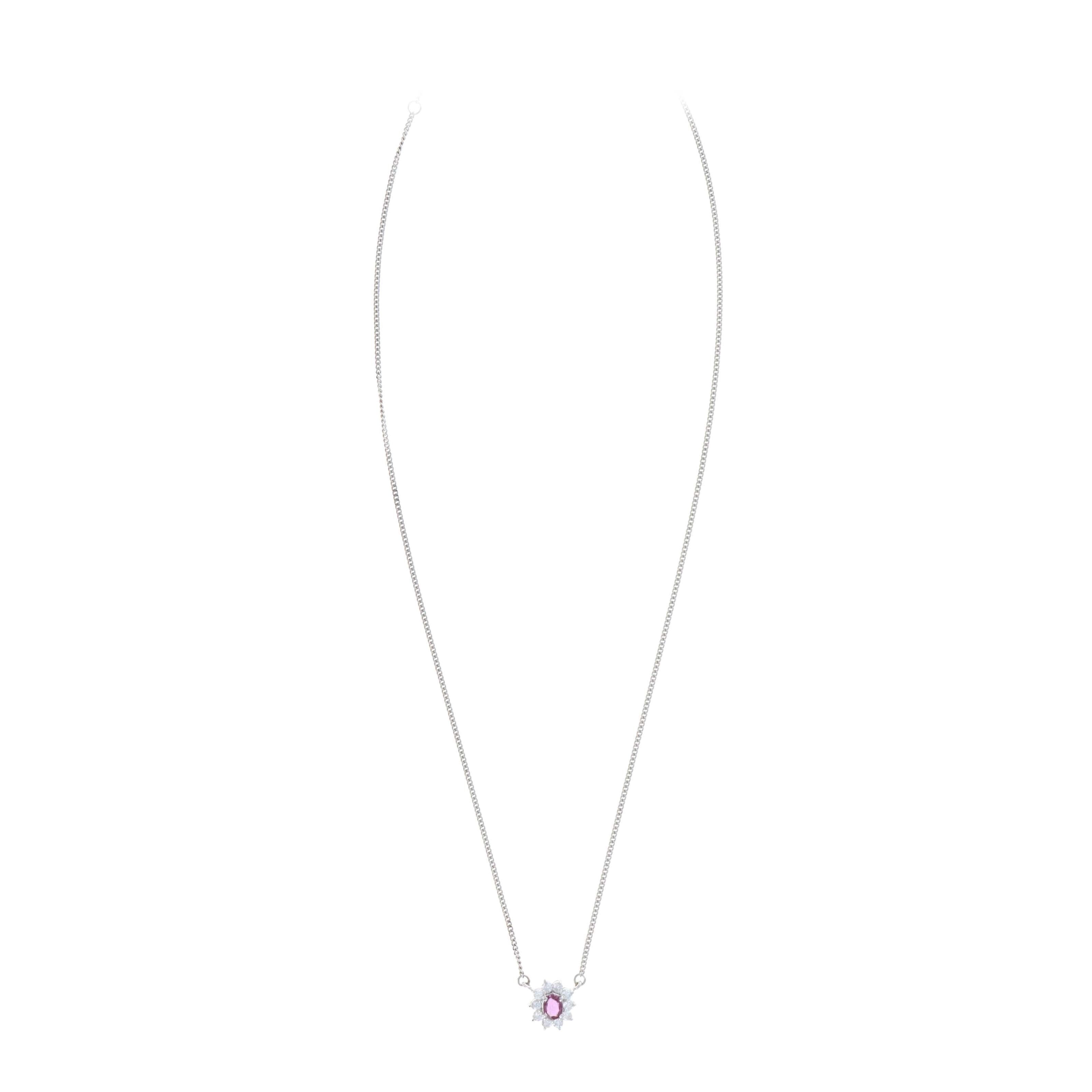 Platinum 0.34 Carat Oval Pink Sapphire Diamond Halo Pendant Necklace -  Replica Handbags 