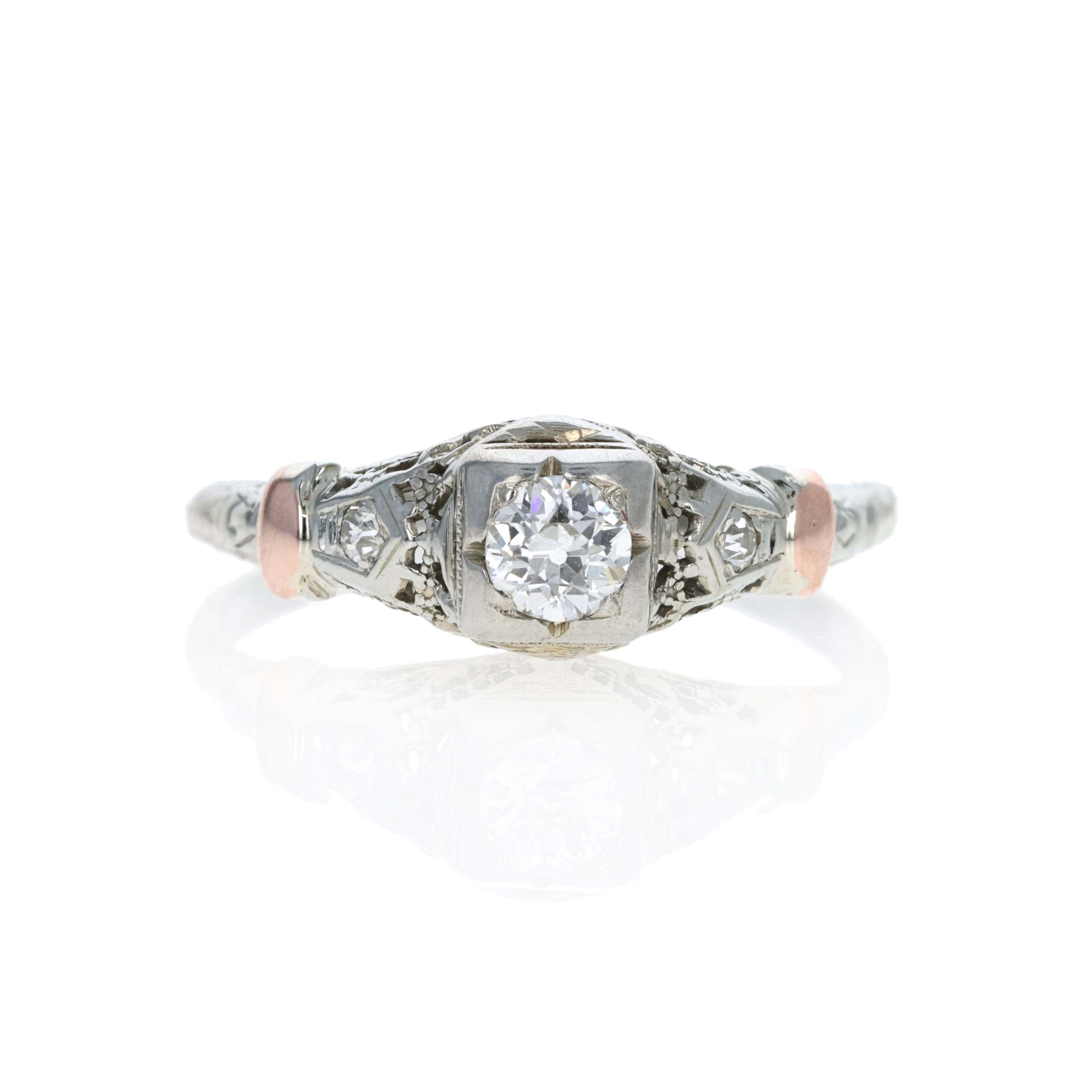 Art Deco 18K Gold 0.25 Carat Old European Diamond Filigree Engagement Ring -  Replica Handbags 