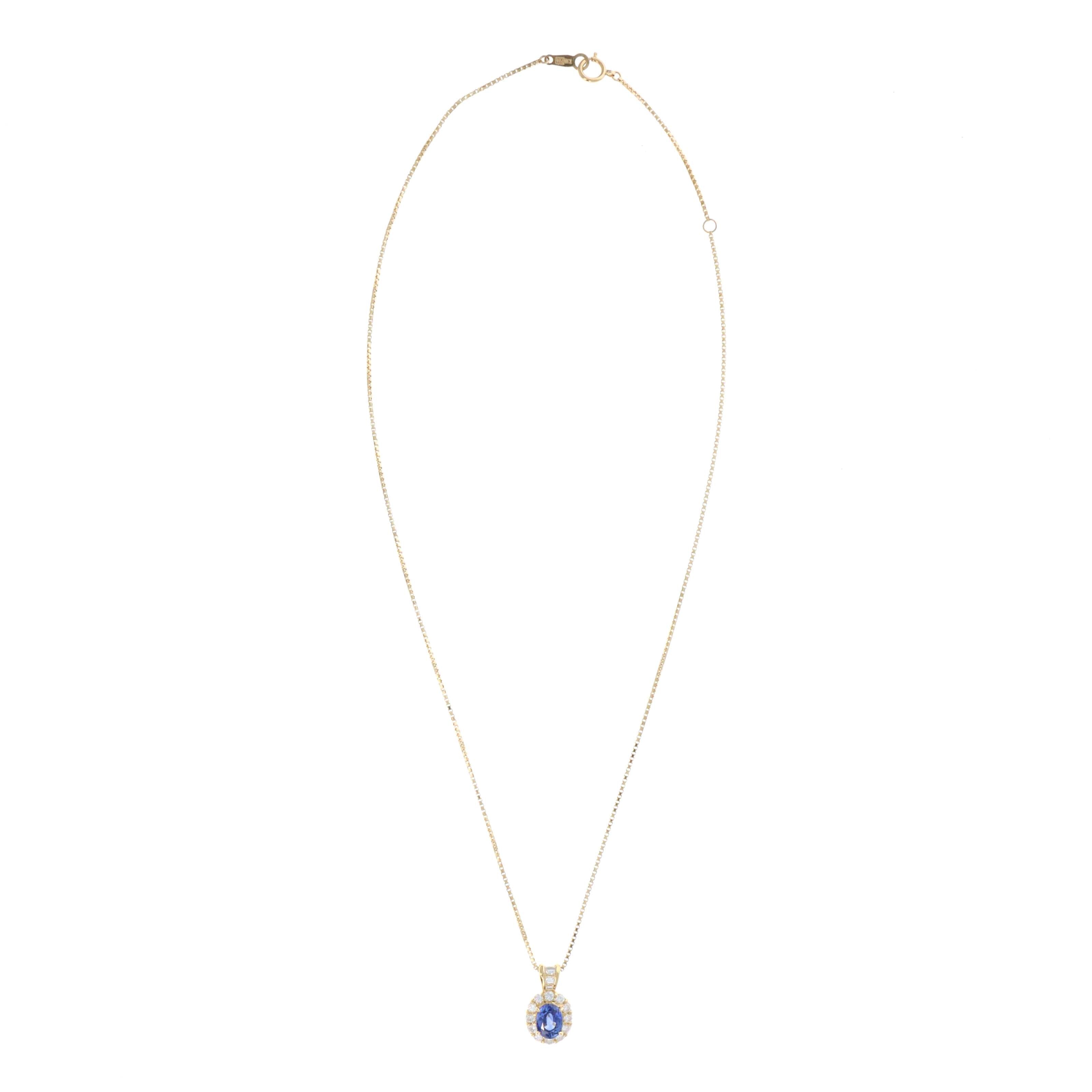 18K Yellow Gold 1.34 Carat Oval Sapphire Diamond Halo Pendant Necklace -  Replica Handbags 