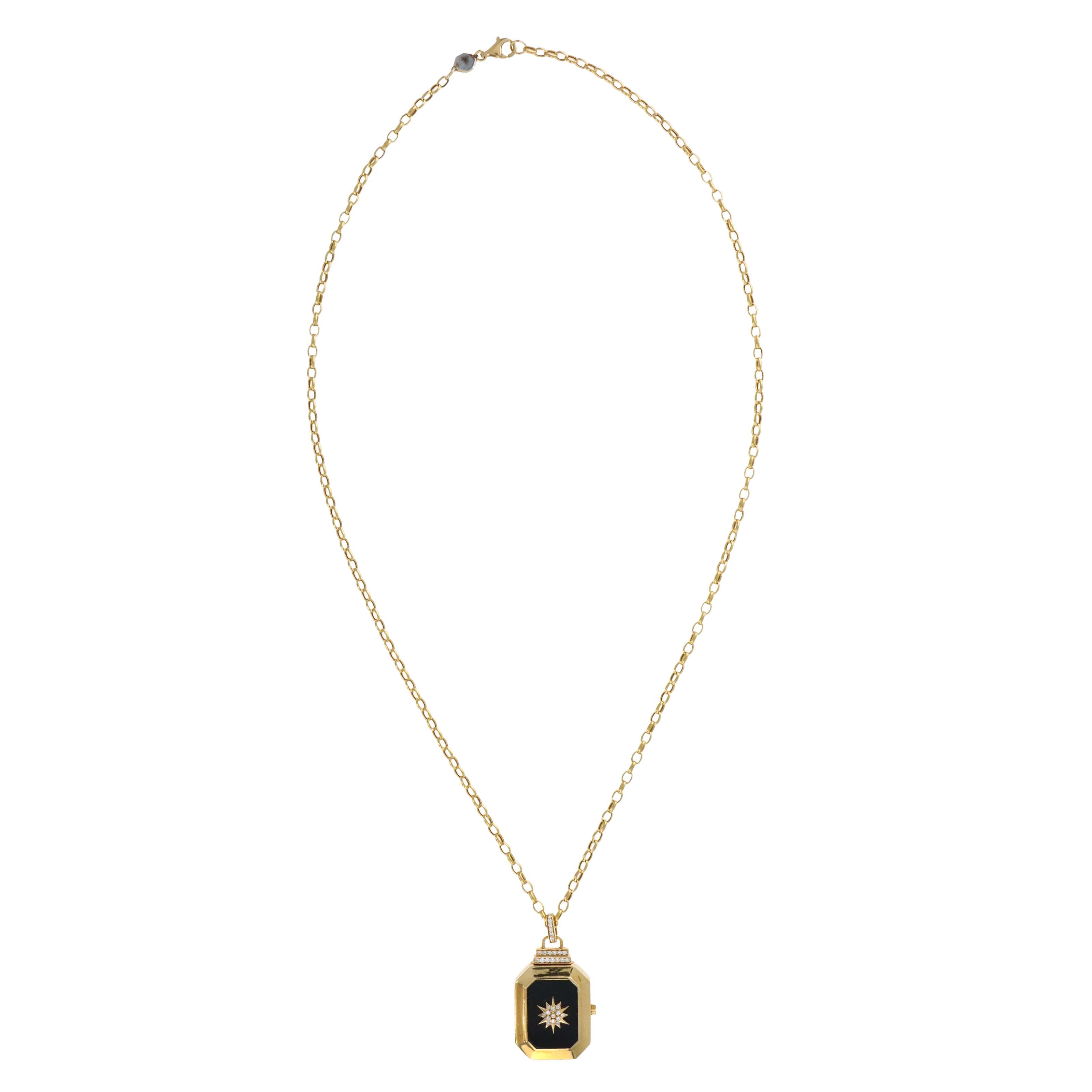 Sorellina 18K Yellow Gold "Le Stelle Star" Onyx & 0.15 Carat Diamond Locket Necklace - Replica Handbags