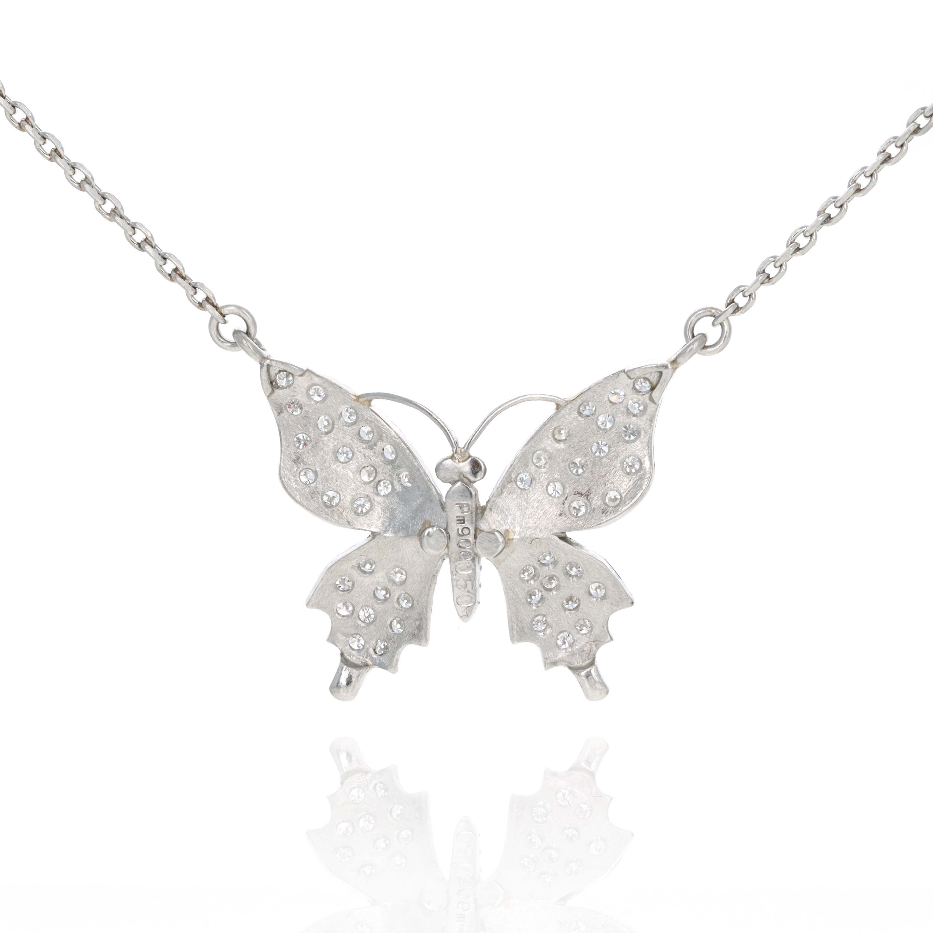 Platinum 0.50 Carat Diamond Pave Butterfly Pendant Necklace - Replica Handbags
