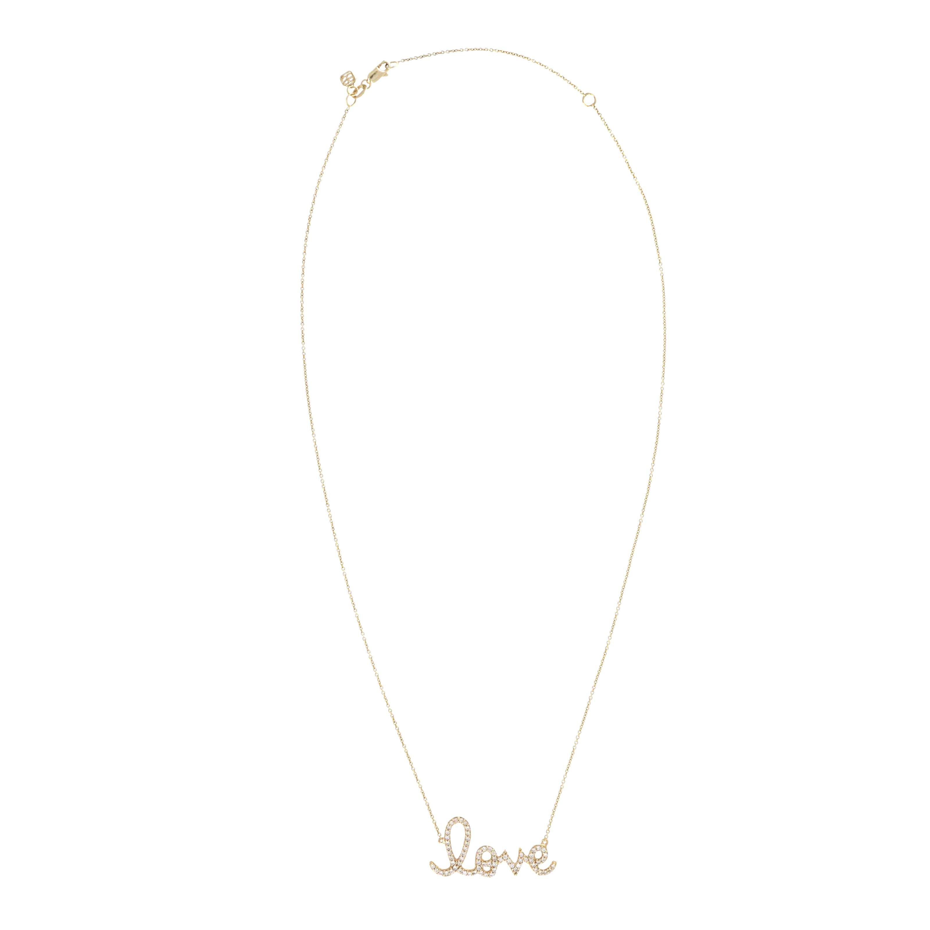 Sydney Evan 14K Yellow Gold Pavé Diamond "Love" Large Pendant Necklace - Replica Handbags