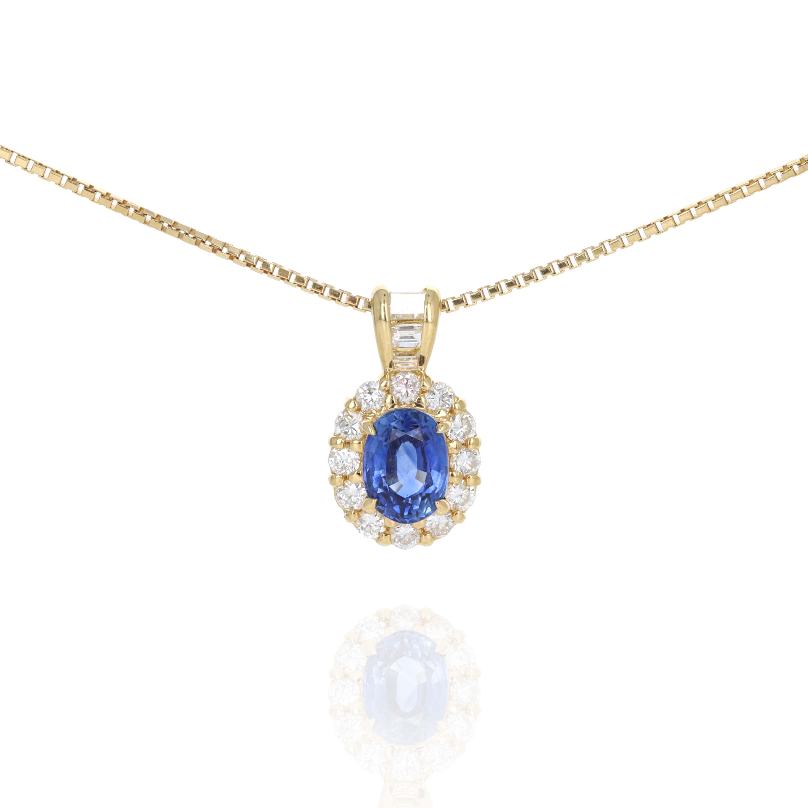 18K Yellow Gold 1.34 Carat Oval Sapphire Diamond Halo Pendant Necklace -  Replica Handbags 