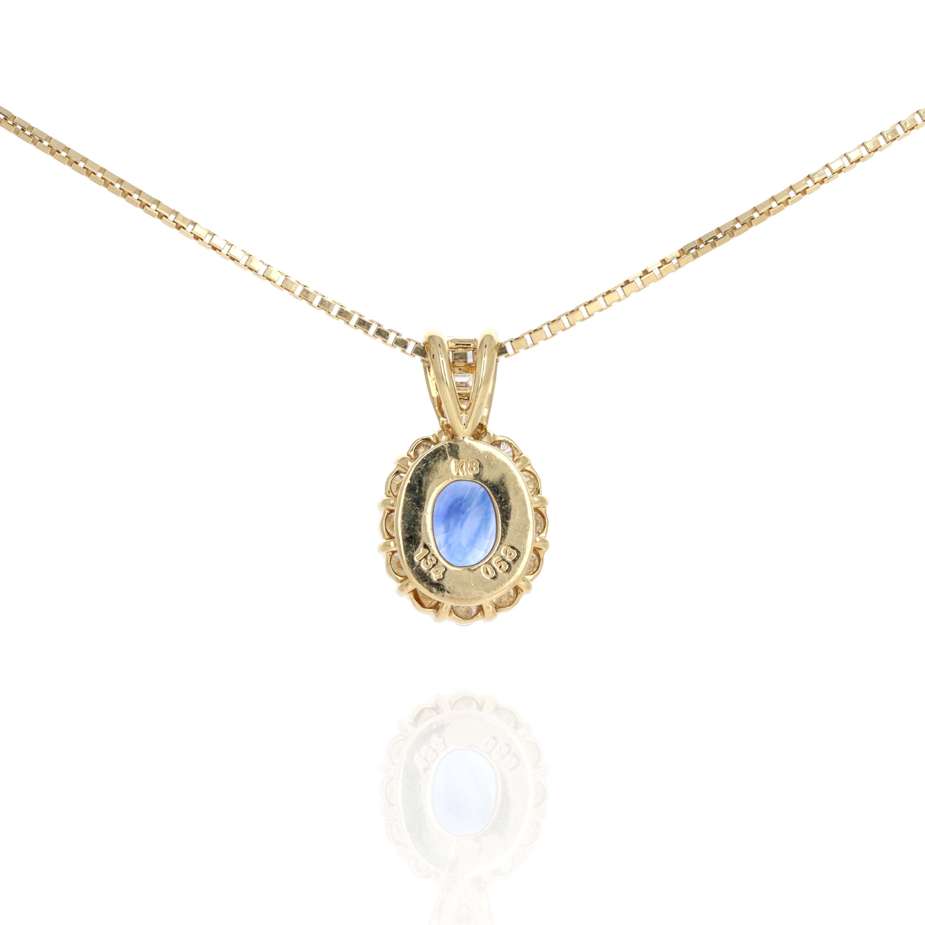 18K Yellow Gold 1.34 Carat Oval Sapphire Diamond Halo Pendant Necklace -  Replica Handbags 
