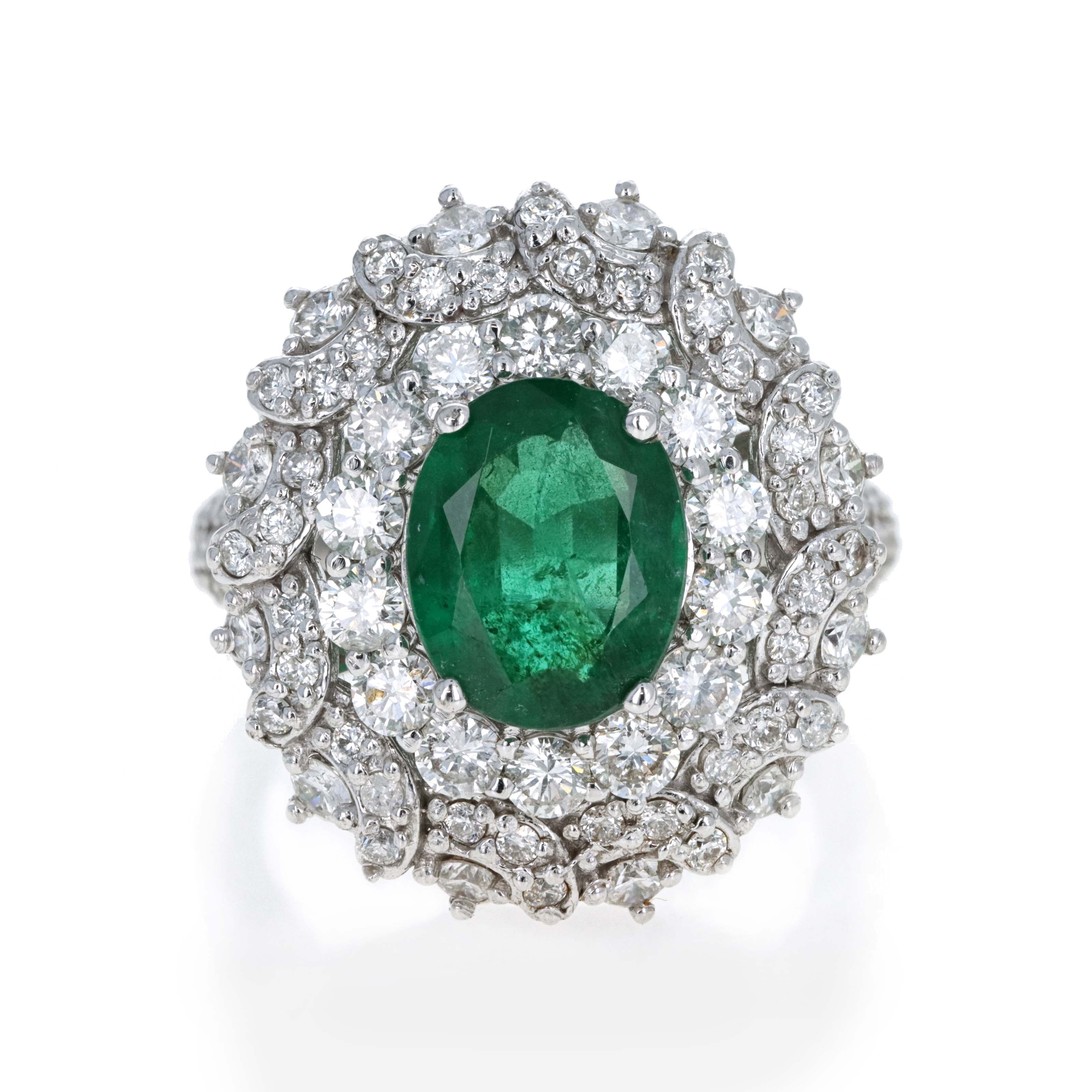 14K White Gold 2.5 Carat Oval Emerald Diamond Halo Ring -  Replica Handbags 