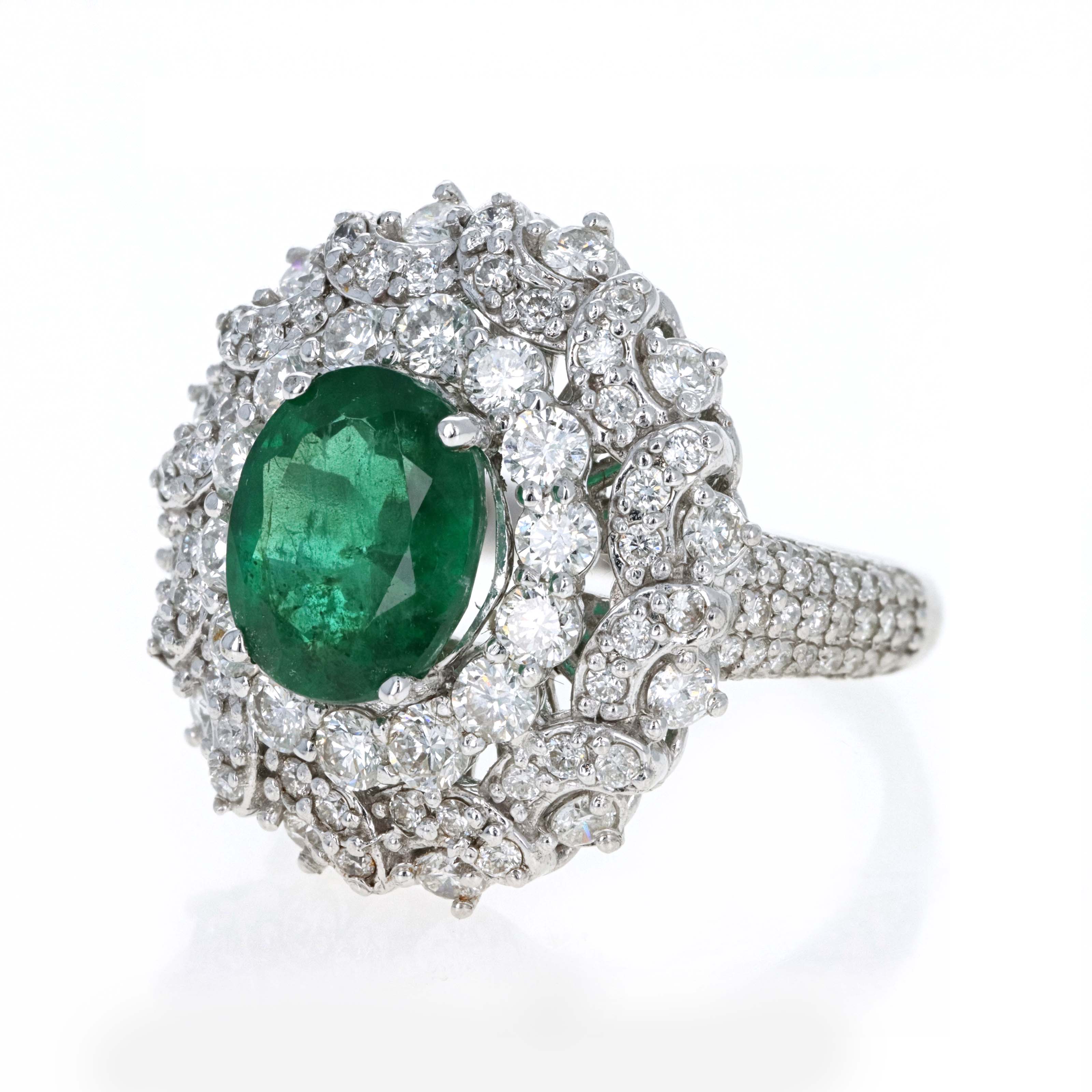 14K White Gold 2.5 Carat Oval Emerald Diamond Halo Ring -  Replica Handbags 
