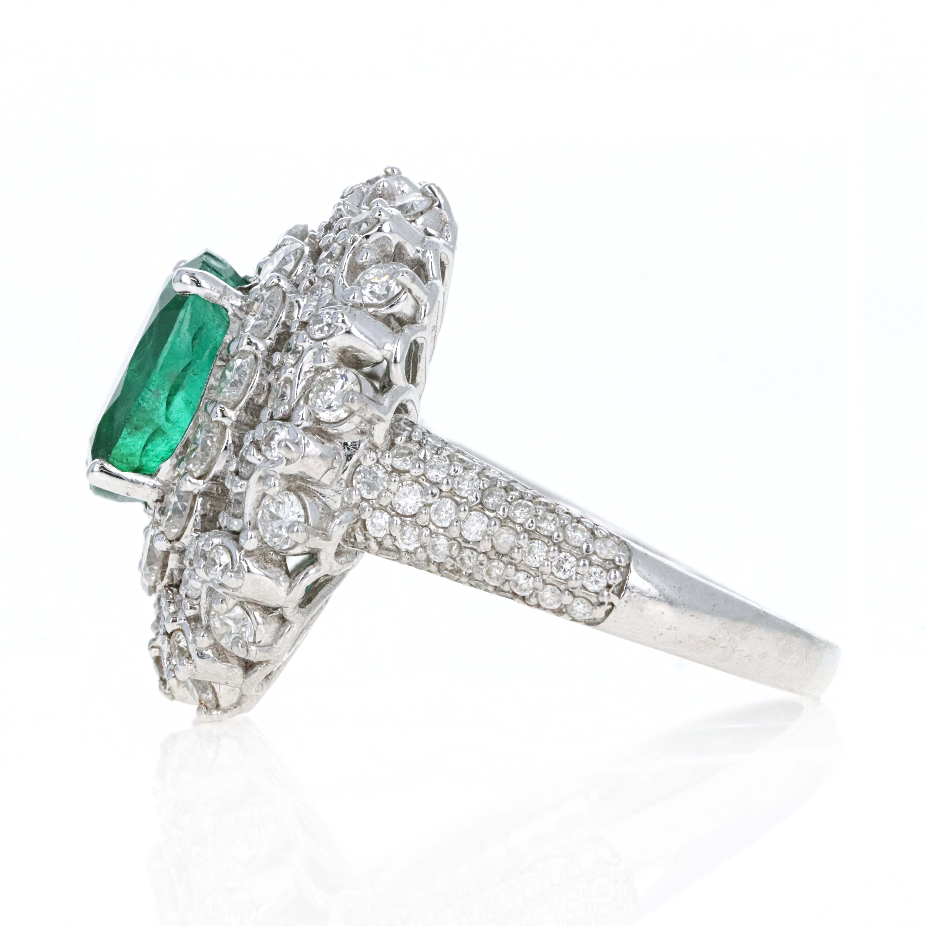 14K White Gold 2.5 Carat Oval Emerald Diamond Halo Ring - Replica Handbags
