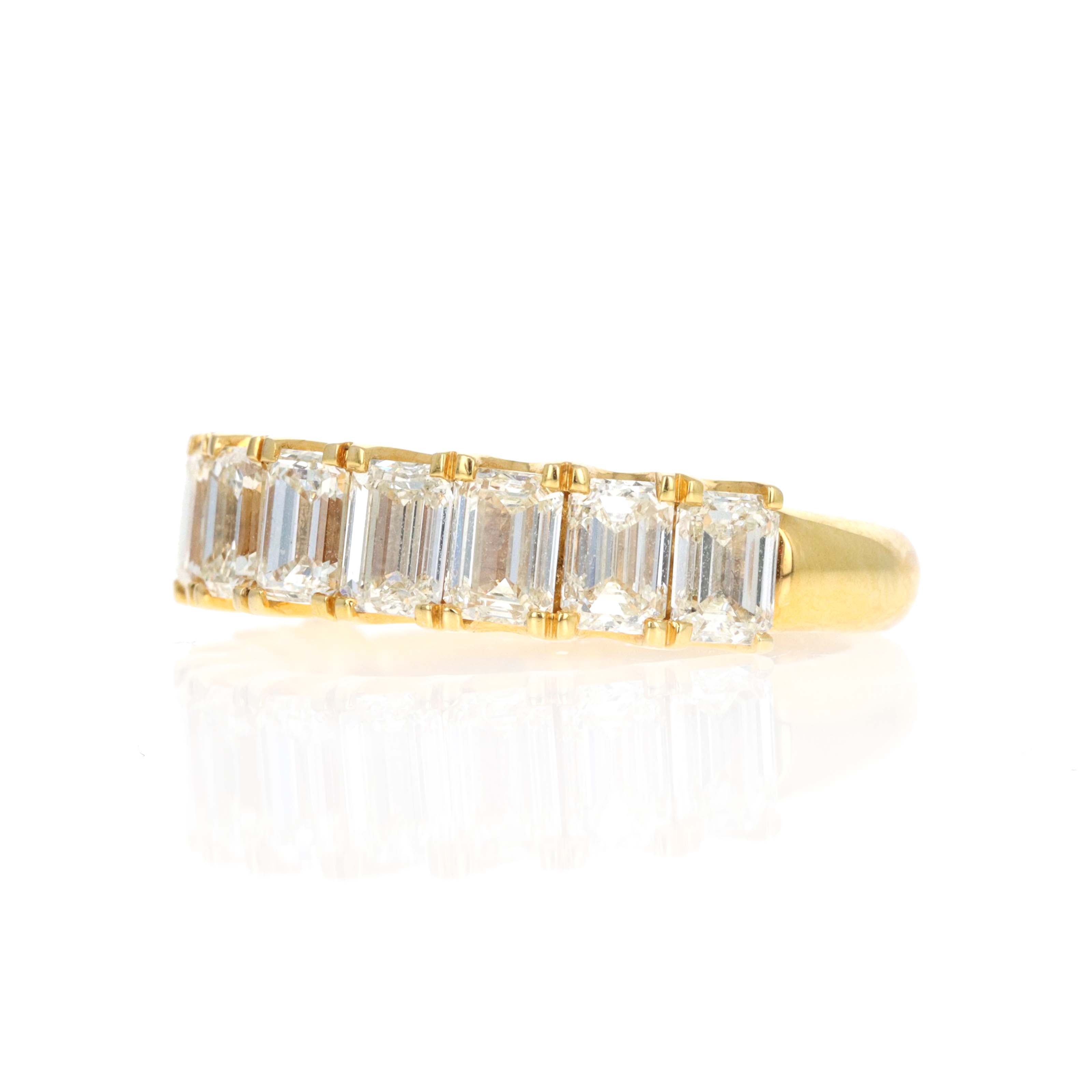 18K Yellow Gold 3.12 Carat Emerald Diamond Half Eternity Band -  Replica Handbags 