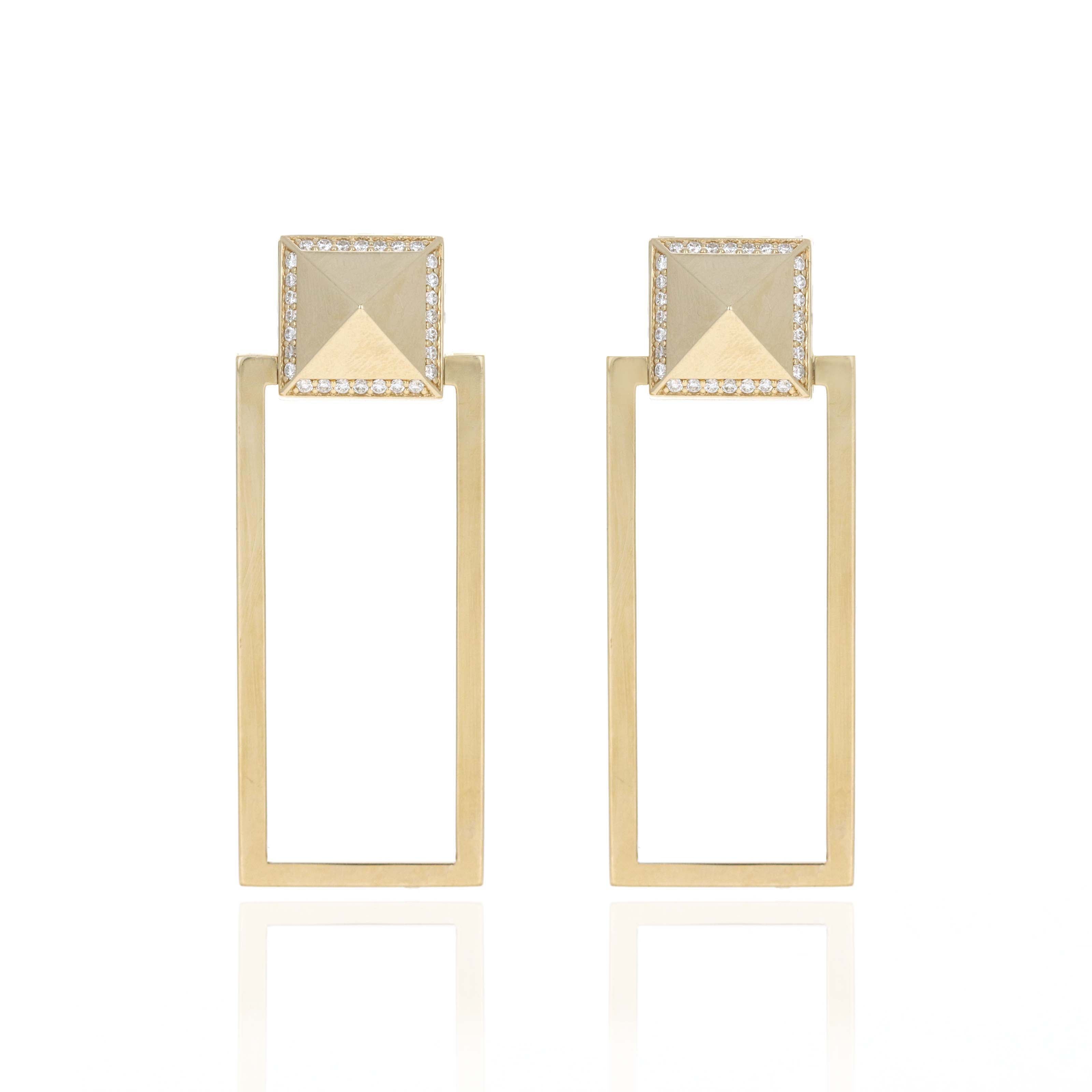 Roberto Coin 18K Yellow Gold 0.10 Carat Diamond Framed Obelisco Pyramid Dangle Earrings -  Replica Handbags 