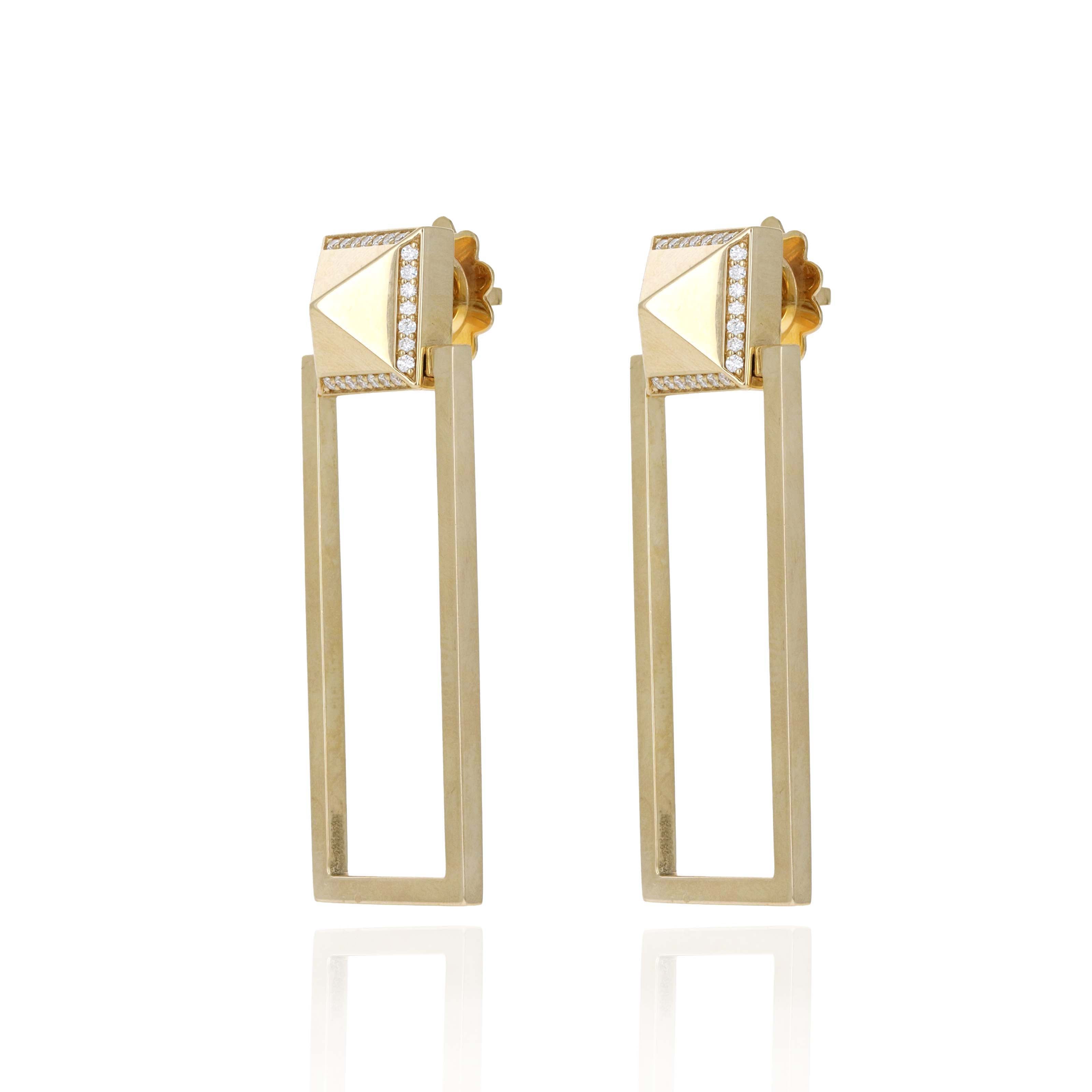 Roberto Coin 18K Yellow Gold 0.10 Carat Diamond Framed Obelisco Pyramid Dangle Earrings -  Replica Handbags 
