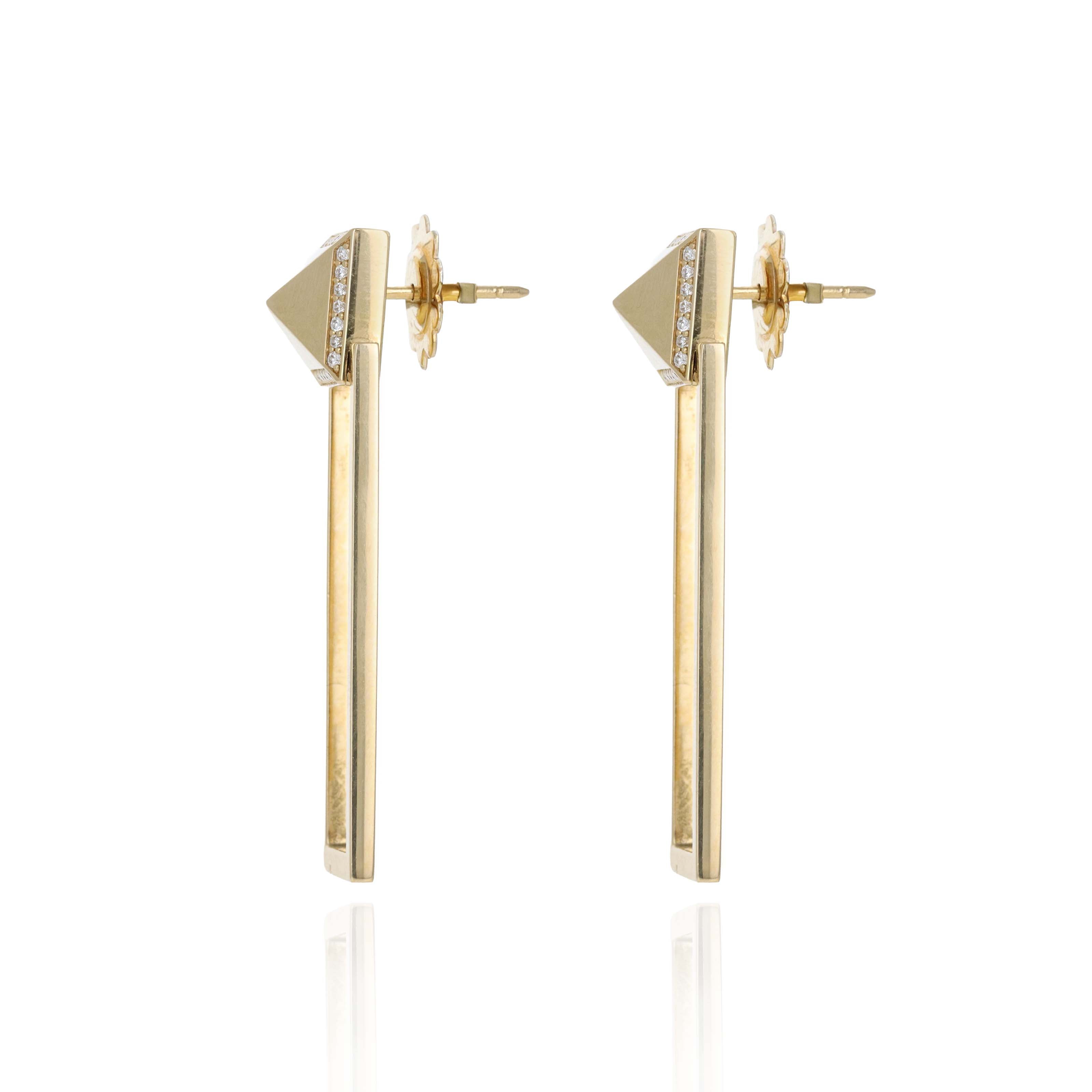 Roberto Coin 18K Yellow Gold 0.10 Carat Diamond Framed Obelisco Pyramid Dangle Earrings -  Replica Handbags 