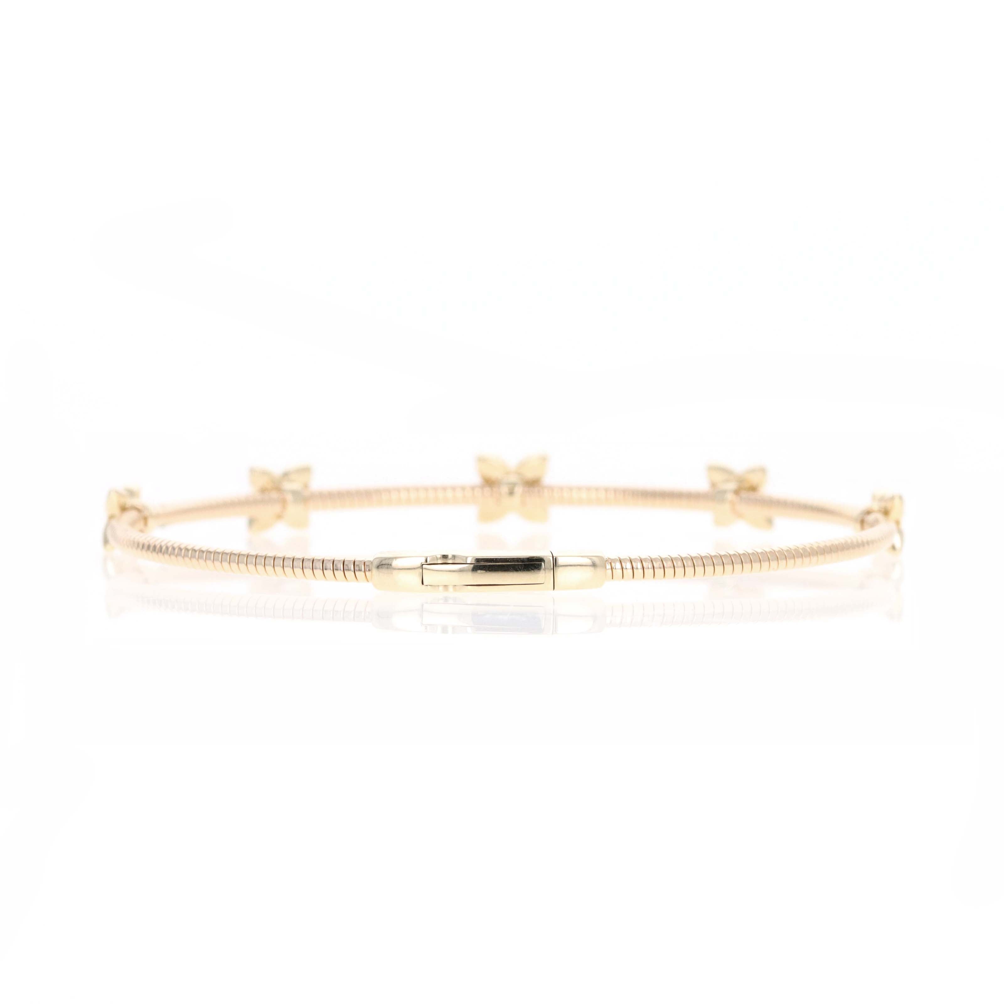 14K Yellow Gold 0.50 Carat Diamond Flower Clover Station Flexible Bracelet -  Replica Handbags 