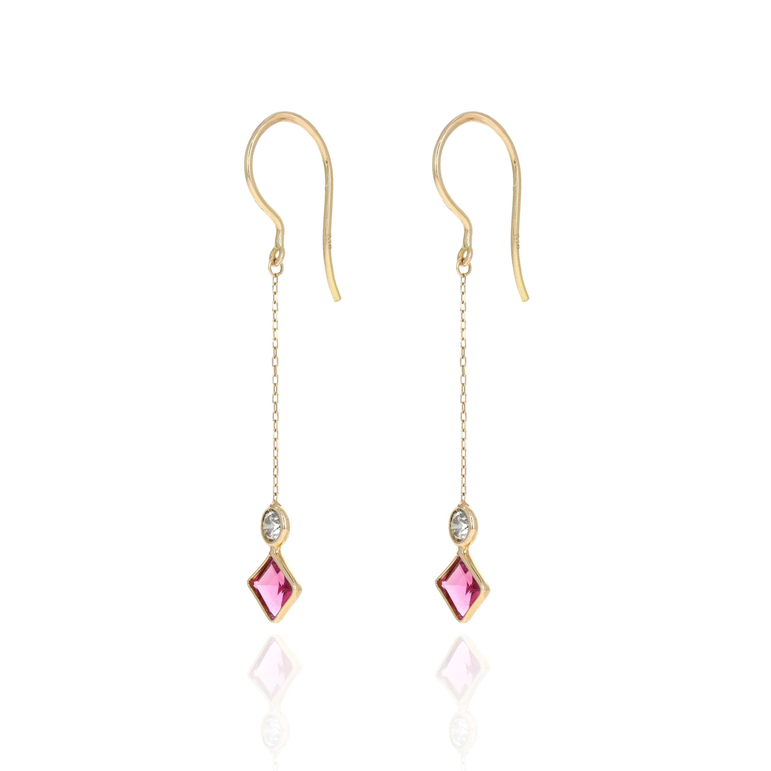 18K Yellow Gold Rubellite Tourmaline & Diamond Drop Earrings -  Replica Handbags 