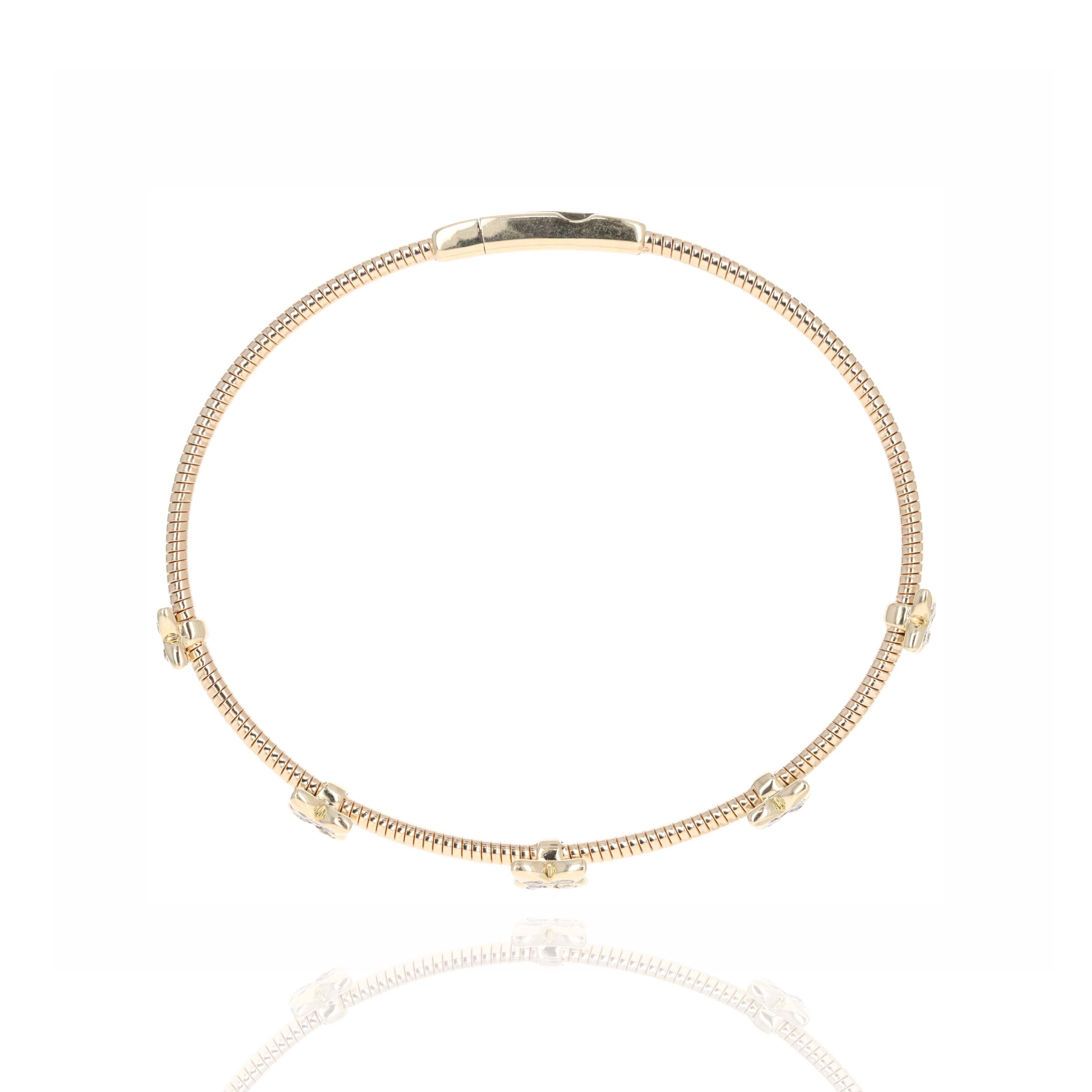 14K Yellow Gold 0.50 Carat Diamond Flower Clover Station Flexible Bracelet -  Replica Handbags 