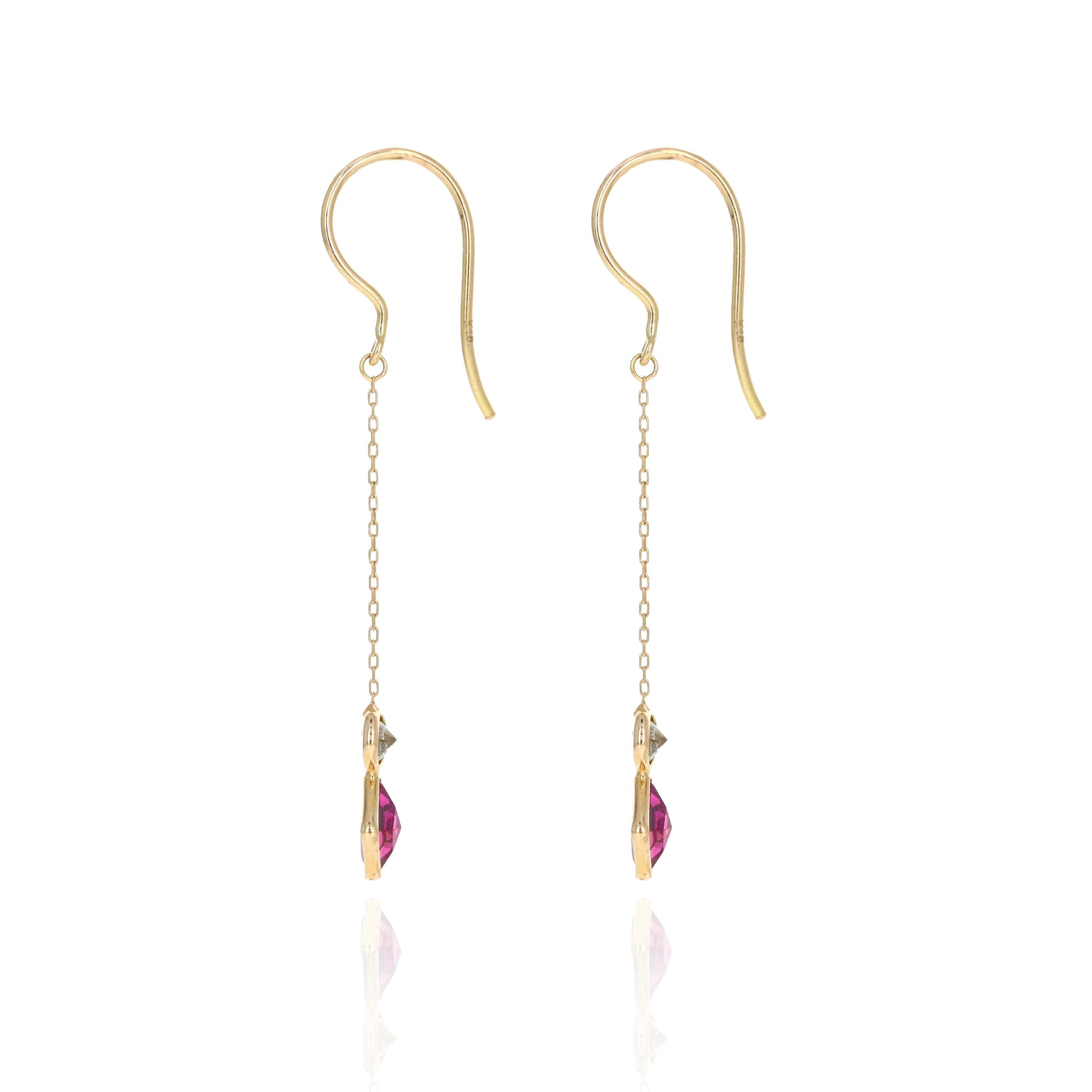 18K Yellow Gold Rubellite Tourmaline & Diamond Drop Earrings -  Replica Handbags 