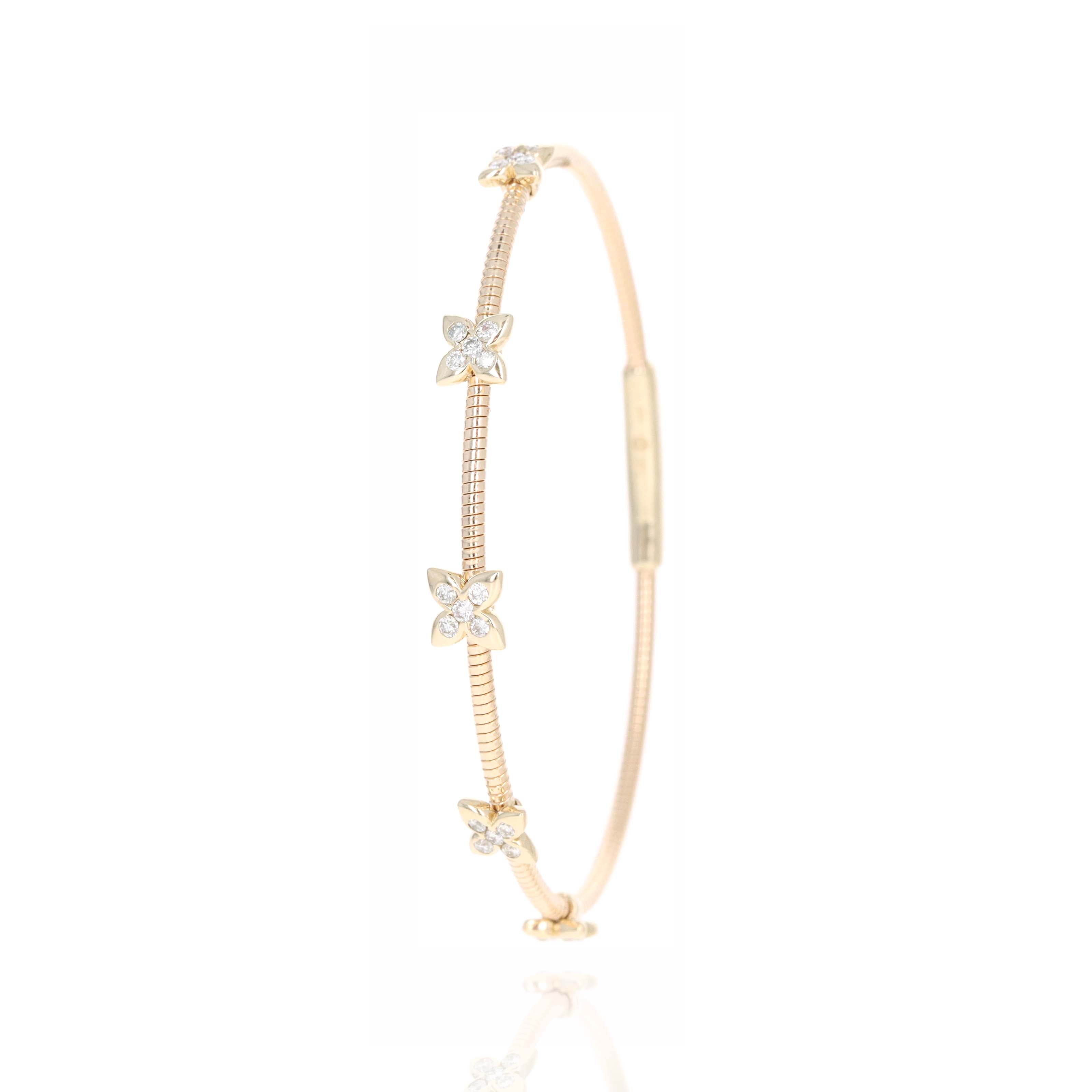 14K Yellow Gold 0.50 Carat Diamond Flower Clover Station Flexible Bracelet -  Replica Handbags 