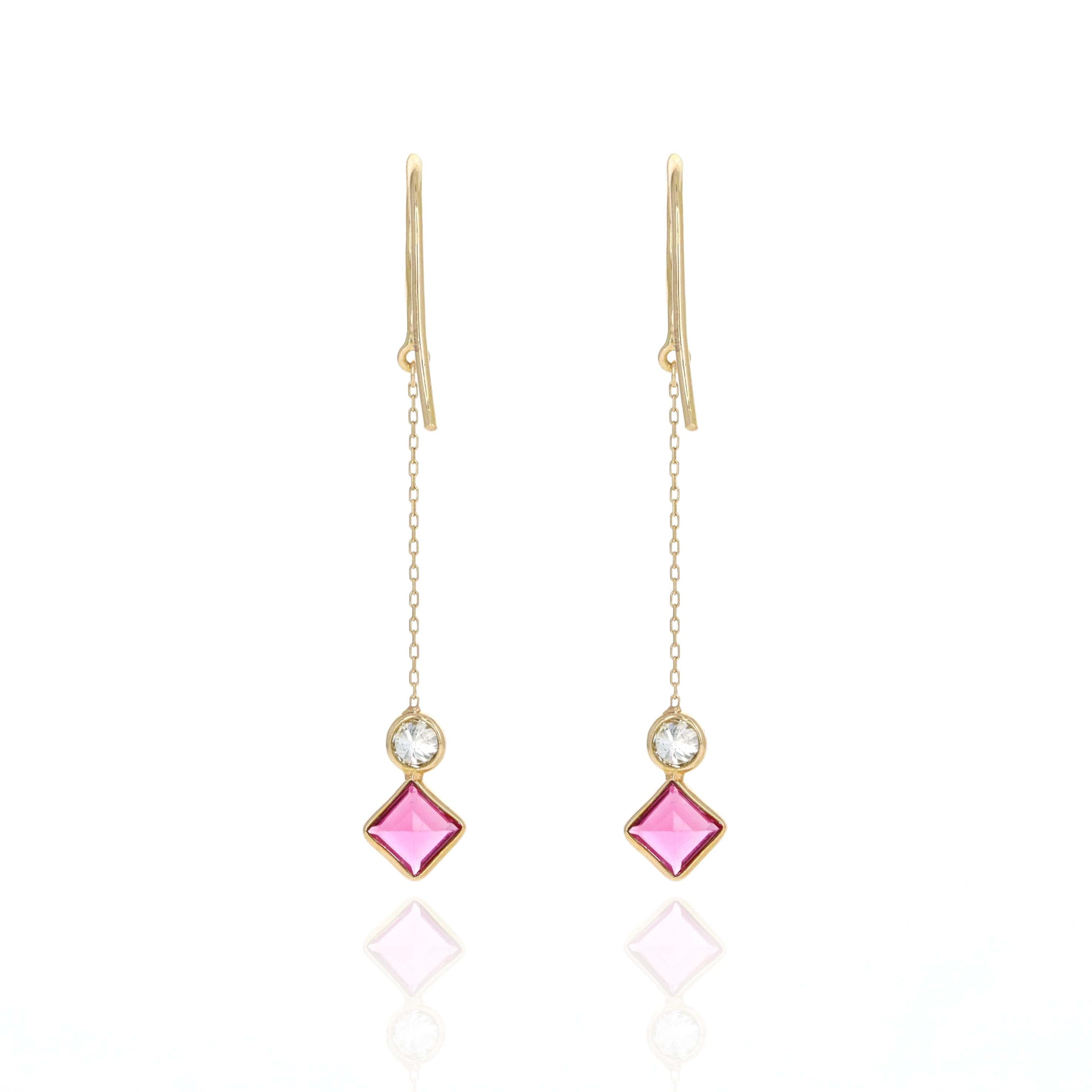 18K Yellow Gold Rubellite Tourmaline & Diamond Drop Earrings -  Replica Handbags 