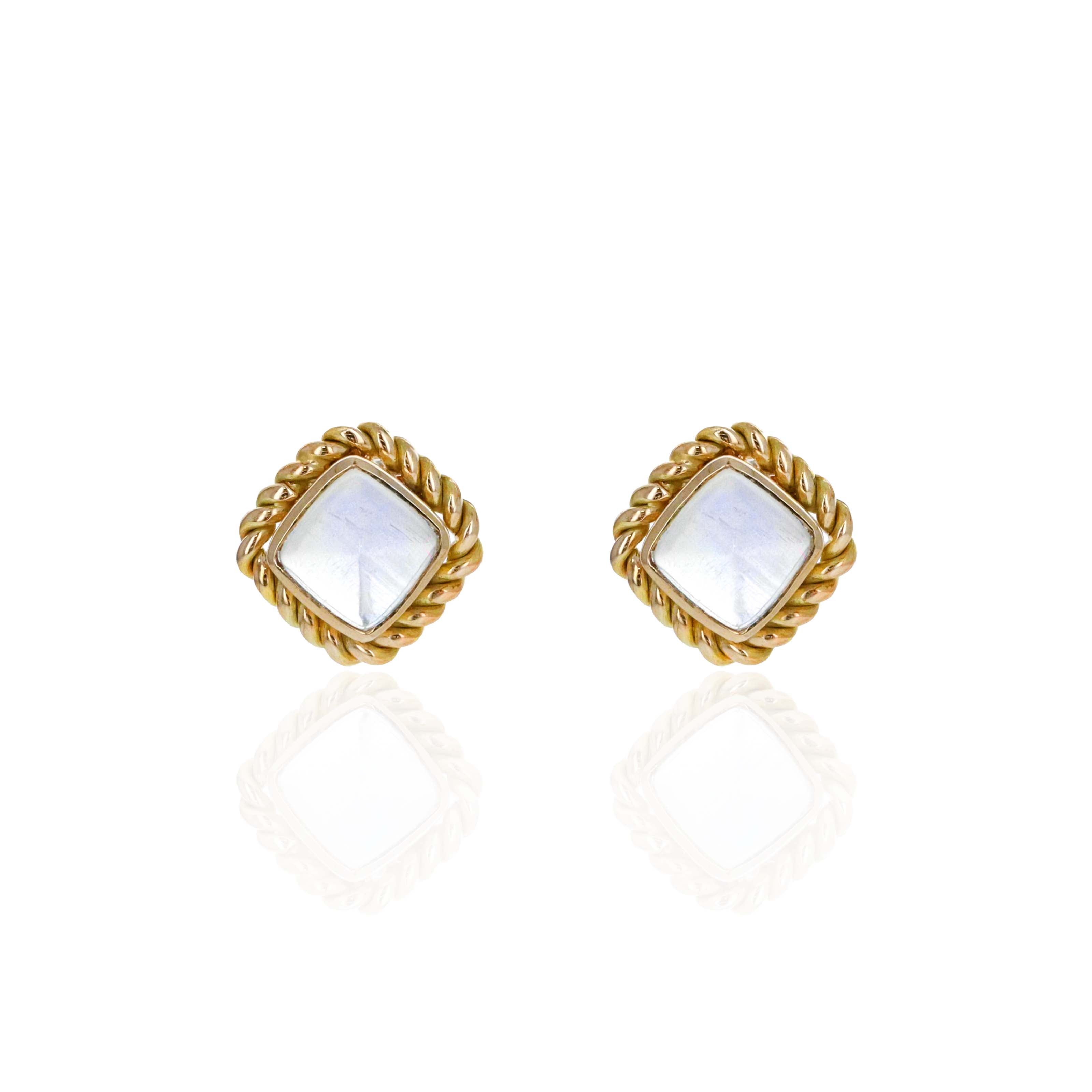14K Yellow Gold 1.6 Carat Cabochon Moonstone Braided Bezel Stud Earrings -  Replica Handbags 