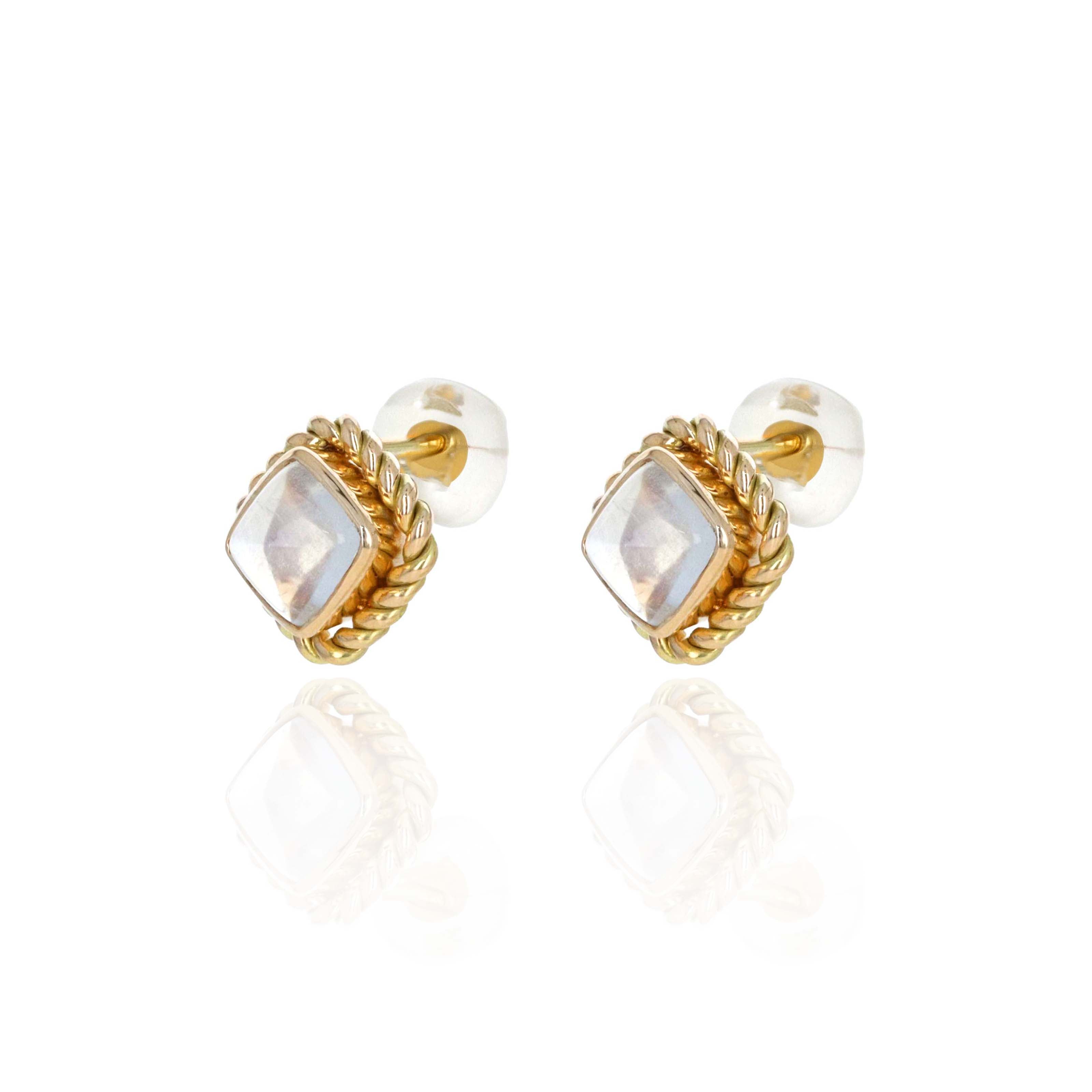 14K Yellow Gold 1.6 Carat Cabochon Moonstone Braided Bezel Stud Earrings -  Replica Handbags 