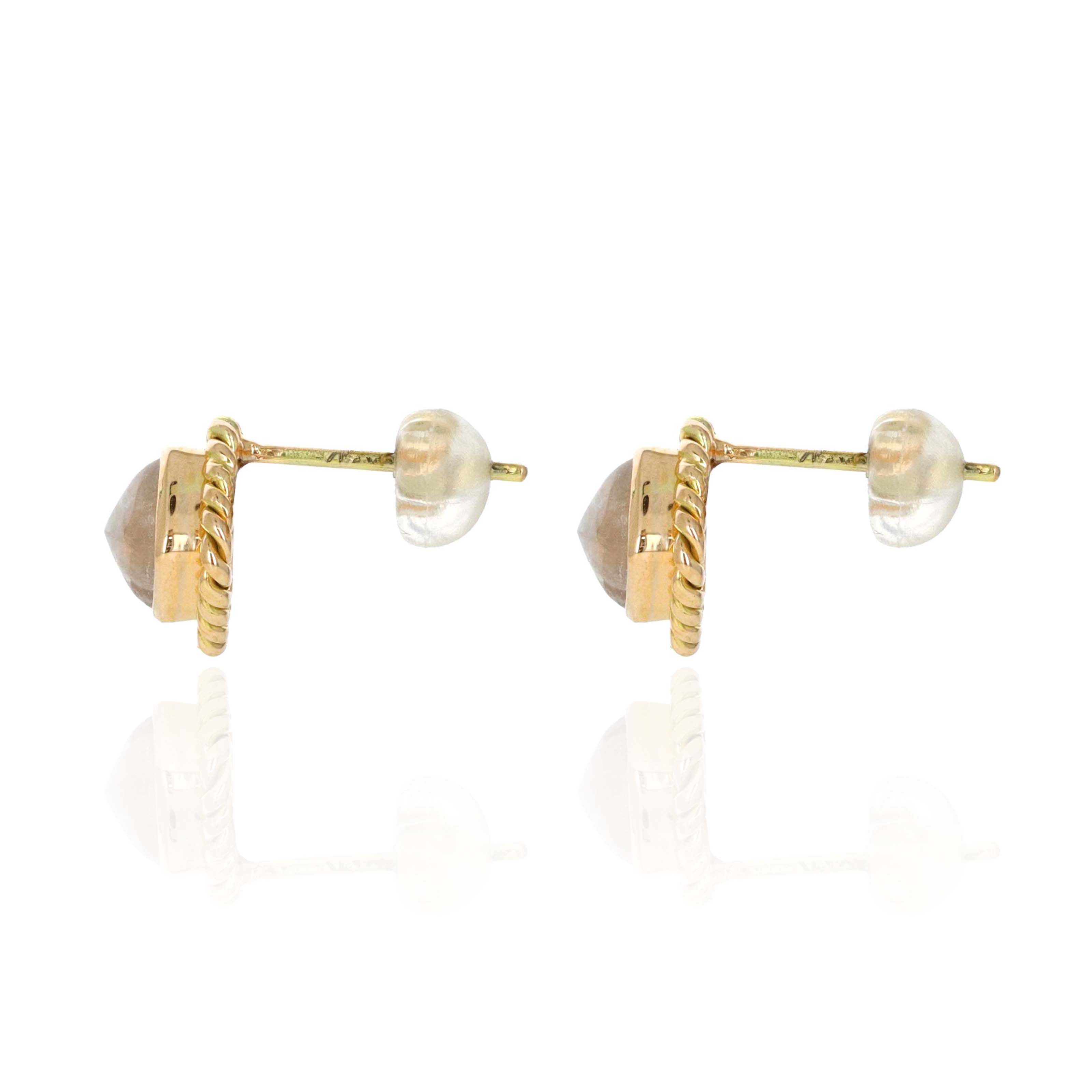 14K Yellow Gold 1.6 Carat Cabochon Moonstone Braided Bezel Stud Earrings -  Replica Handbags 