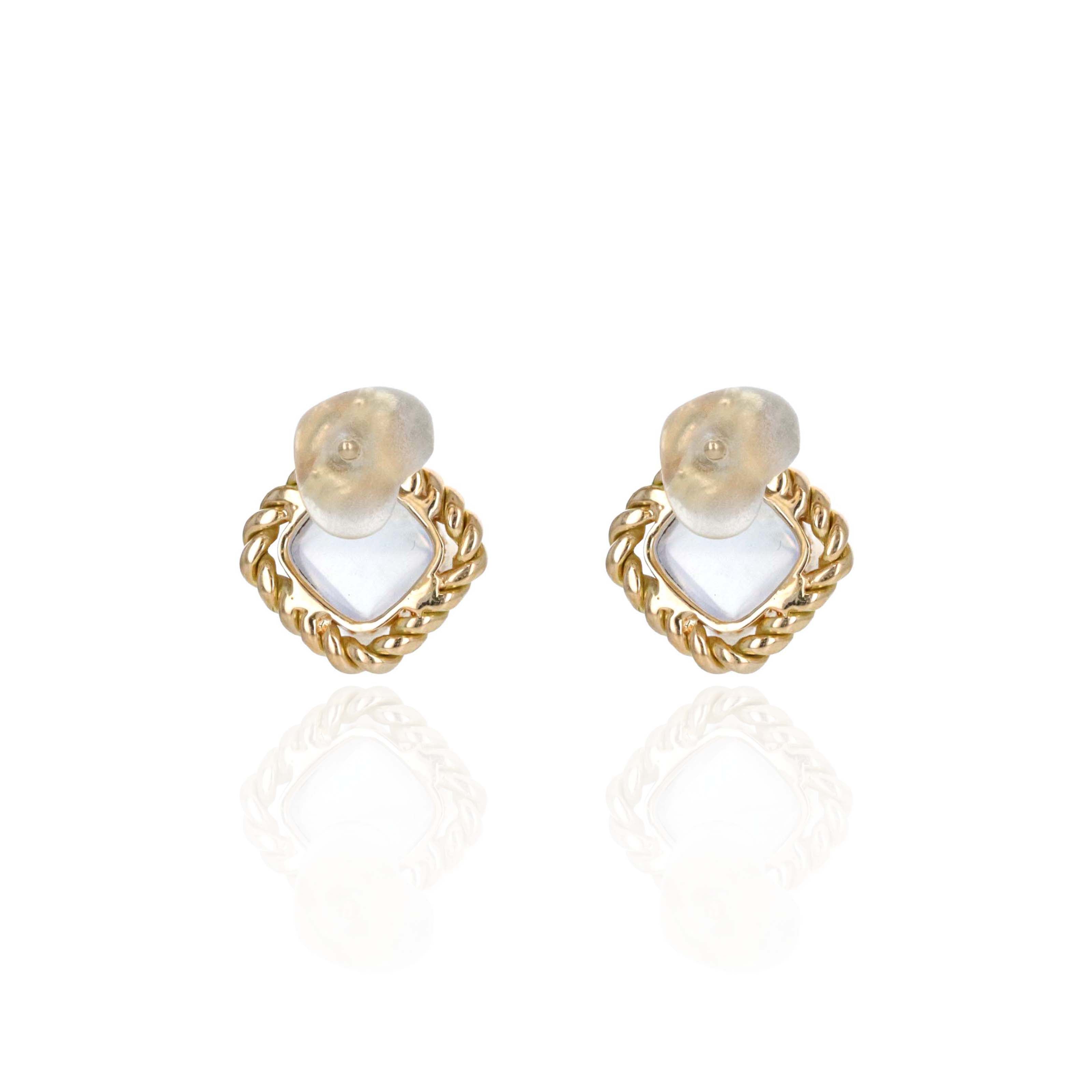 14K Yellow Gold 1.6 Carat Cabochon Moonstone Braided Bezel Stud Earrings -  Replica Handbags 