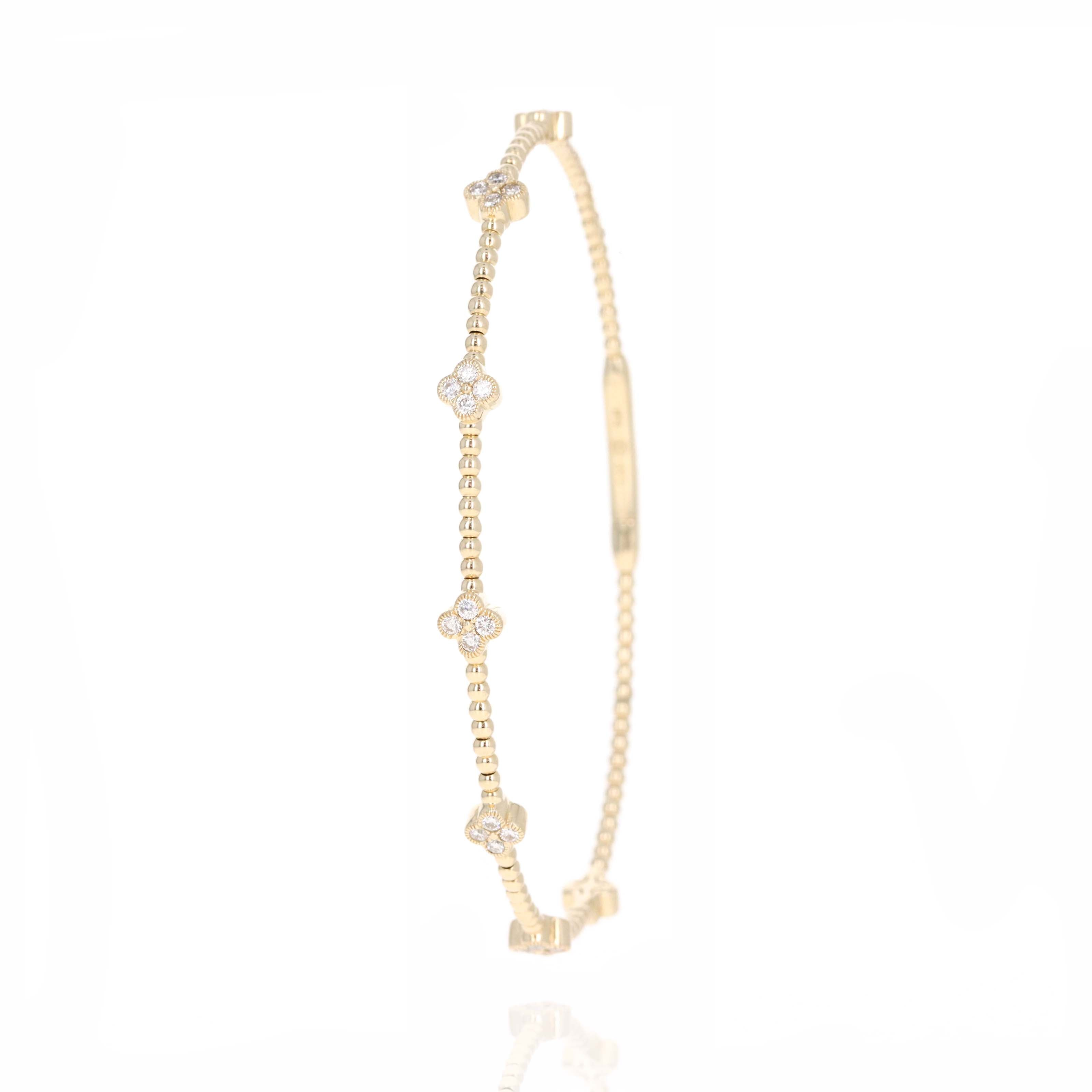 14K Yellow Gold 0.47 Carat Diamond Clover Floral Bead Flexible Bangle -  Replica Handbags 