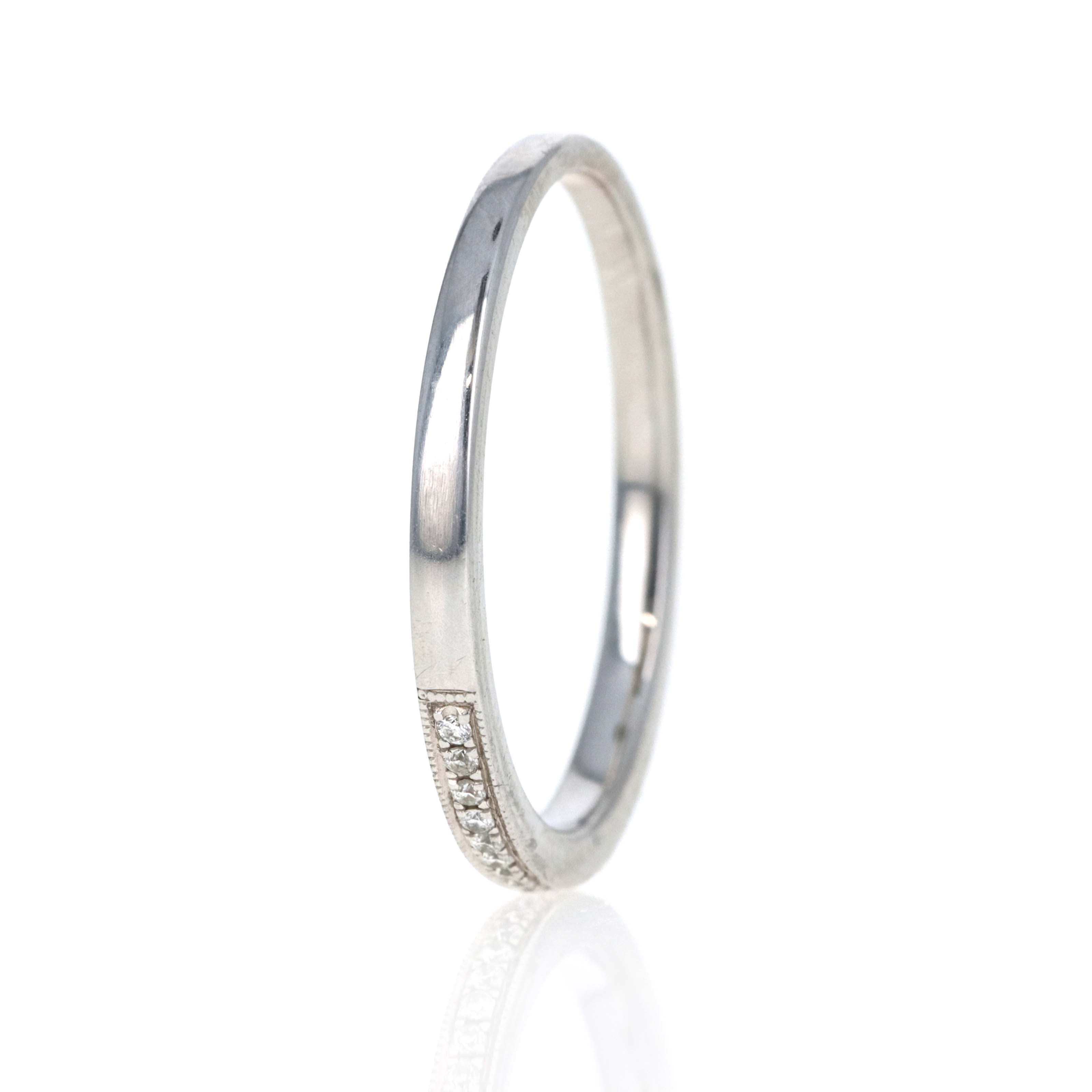 14K White Gold 0.15 Carat Round Diamond Milgrain Wedding Band - Replica Handbags