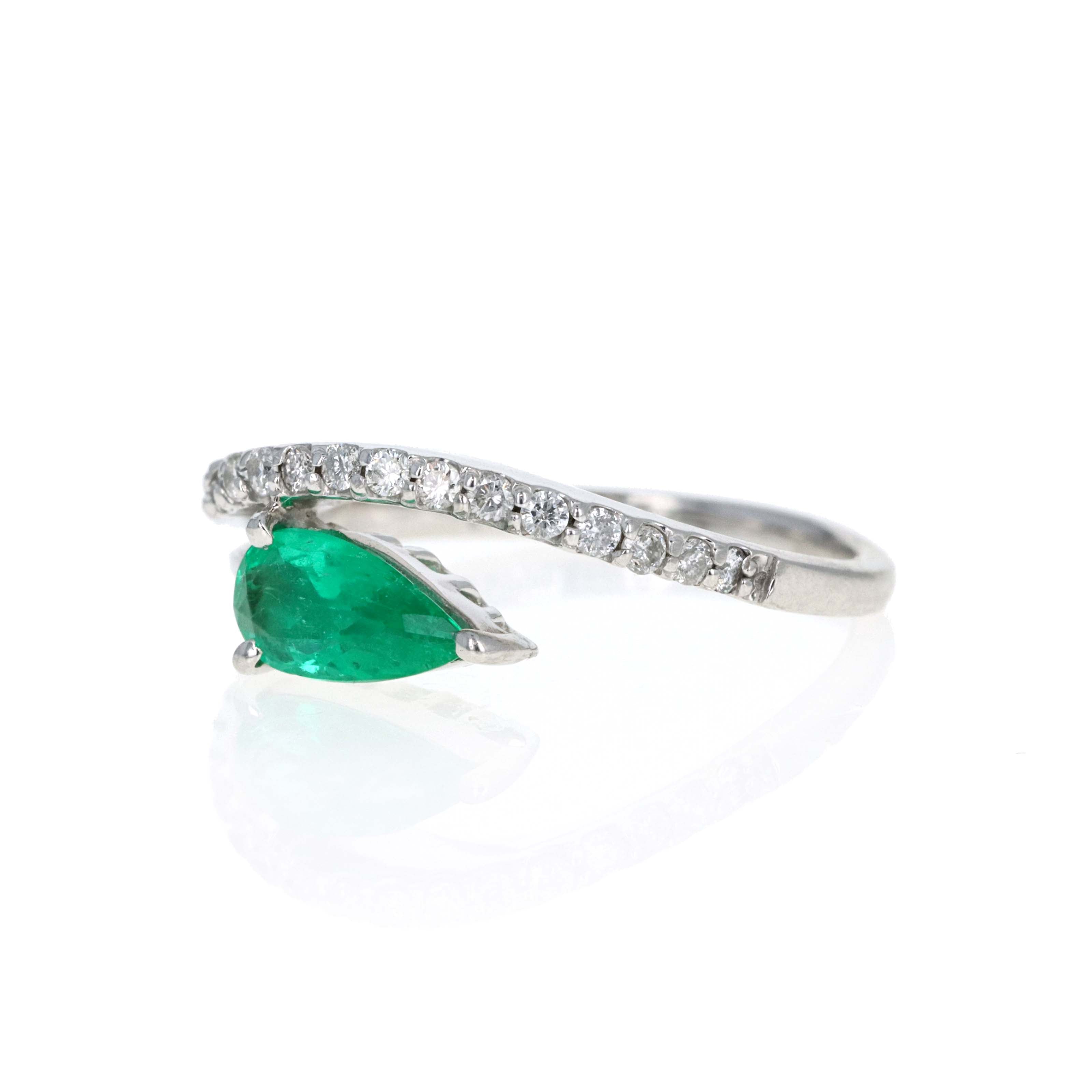 Platinum 0.58 Carat Pear Natural Emerald Diamond Twist Ring -  Replica Handbags 