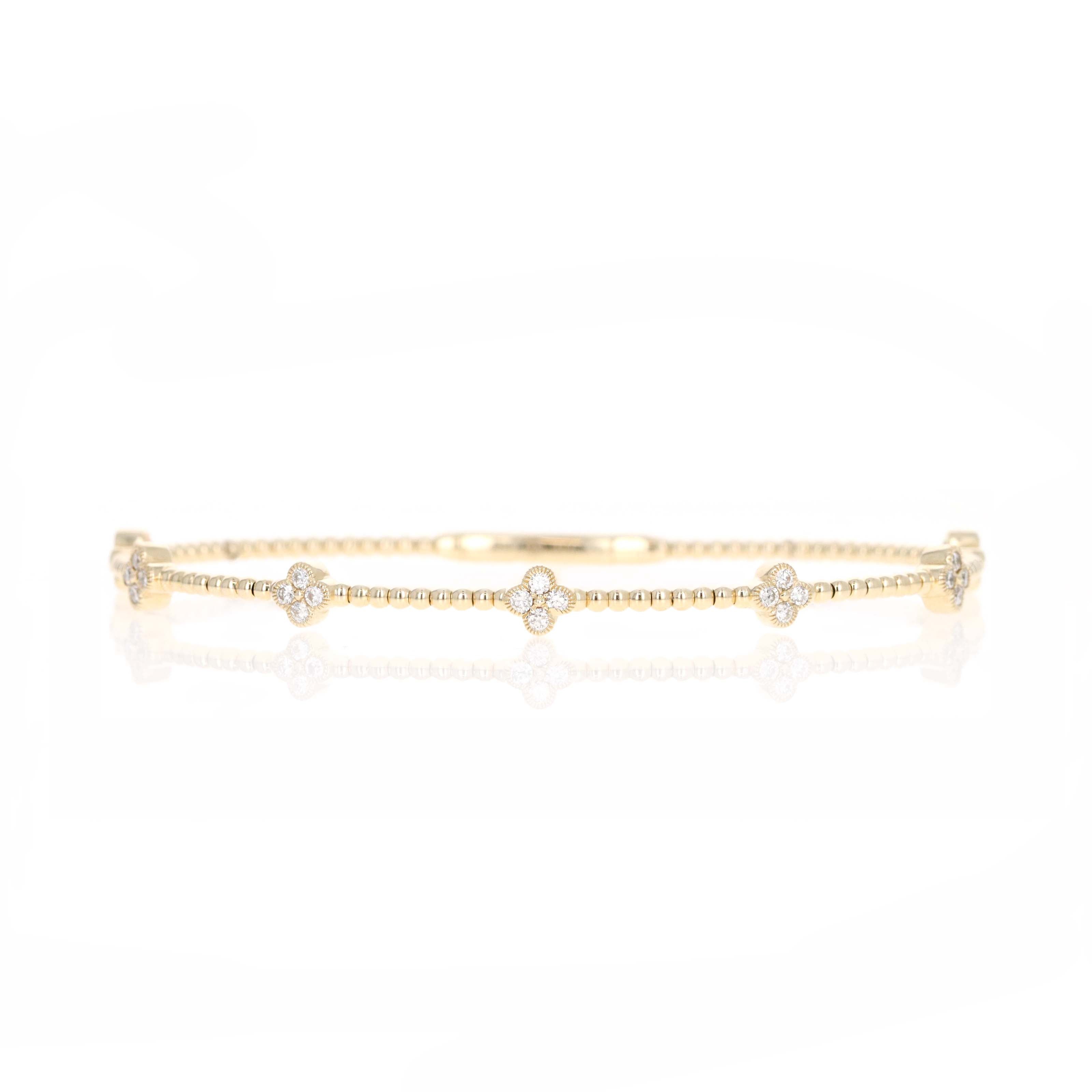 14K Yellow Gold 0.47 Carat Diamond Clover Floral Bead Flexible Bangle -  Replica Handbags 