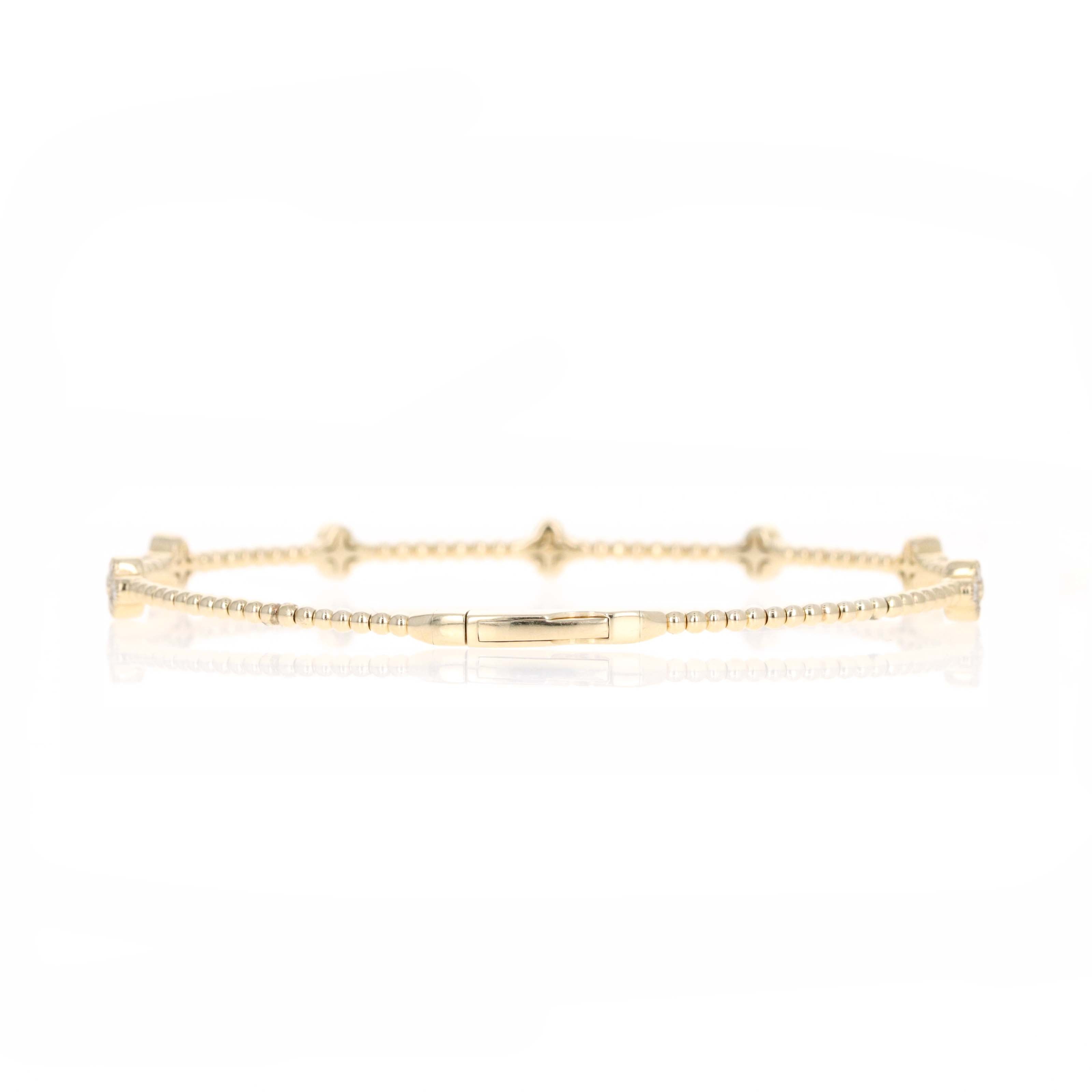 14K Yellow Gold 0.47 Carat Diamond Clover Floral Bead Flexible Bangle -  Replica Handbags 