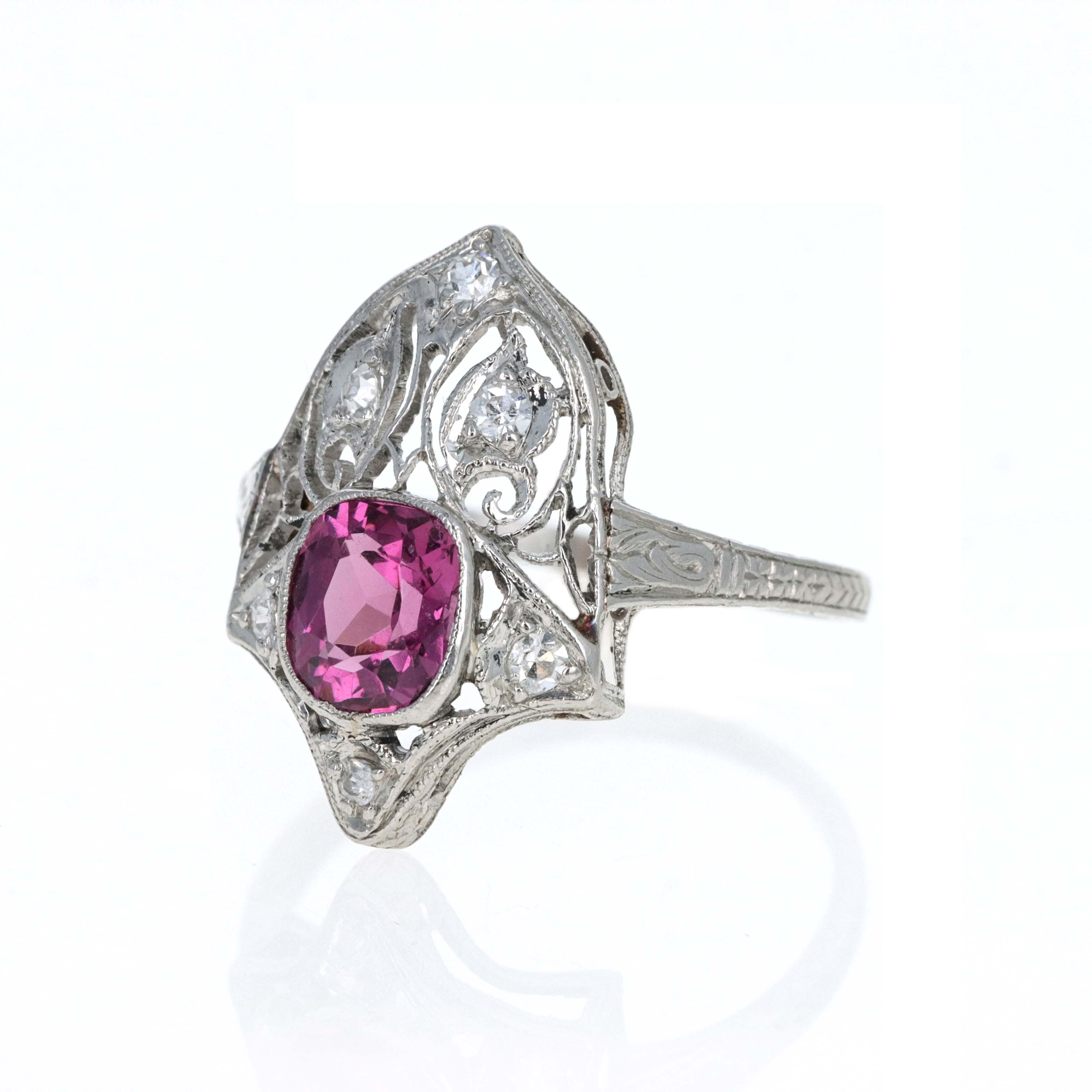 Art Deco Platinum 1 Carat Spinel Diamond Filigree Ring - Replica Handbags