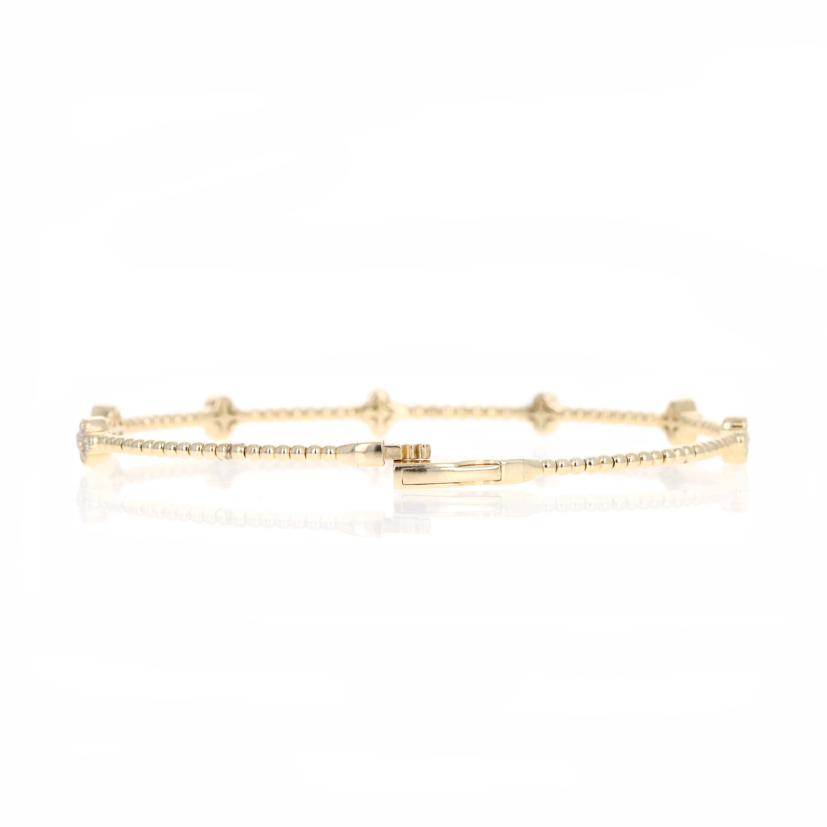 14K Yellow Gold 0.47 Carat Diamond Clover Floral Bead Flexible Bangle - Replica Handbags