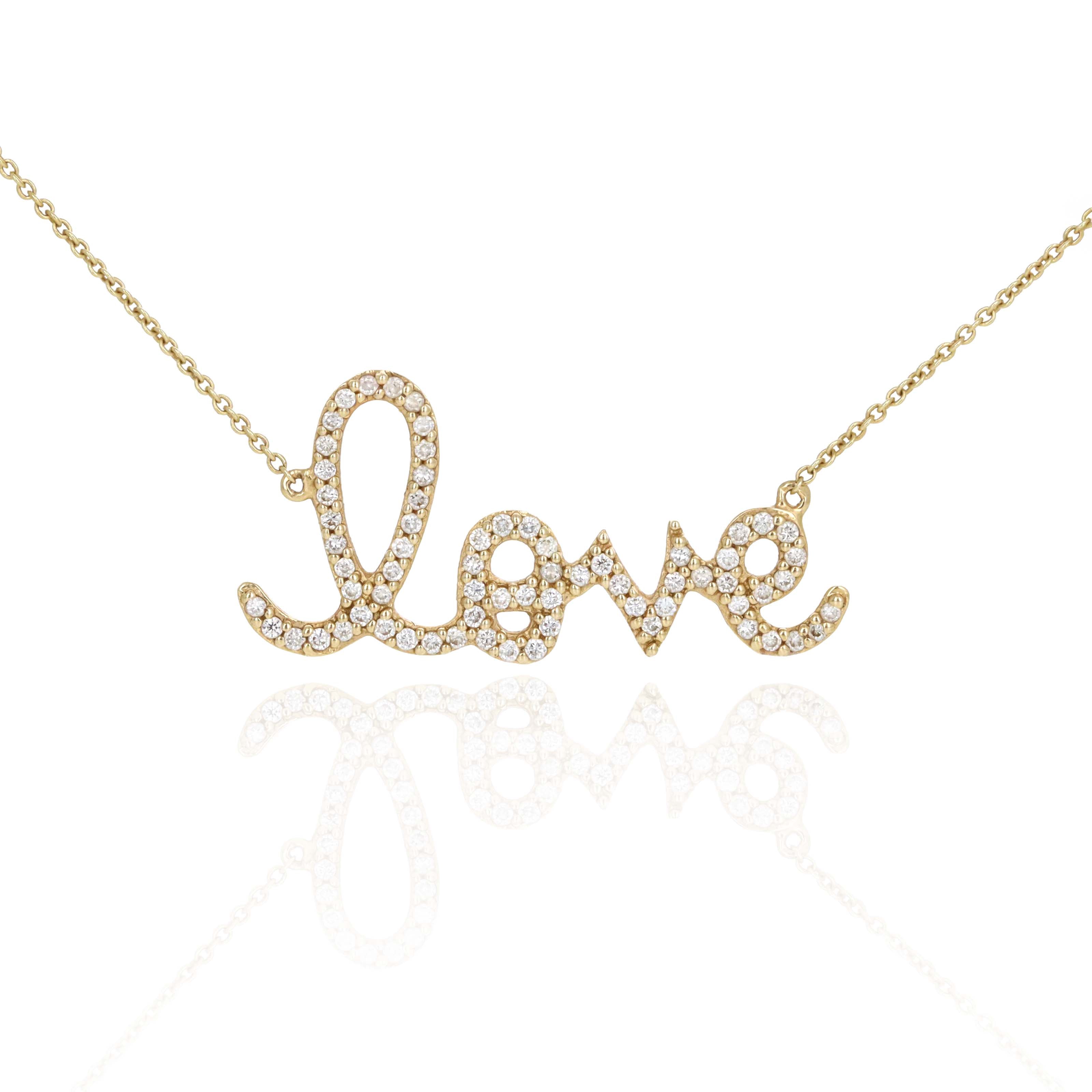 Sydney Evan 14K Yellow Gold Pavé Diamond "Love" Large Pendant Necklace -  Replica Handbags 