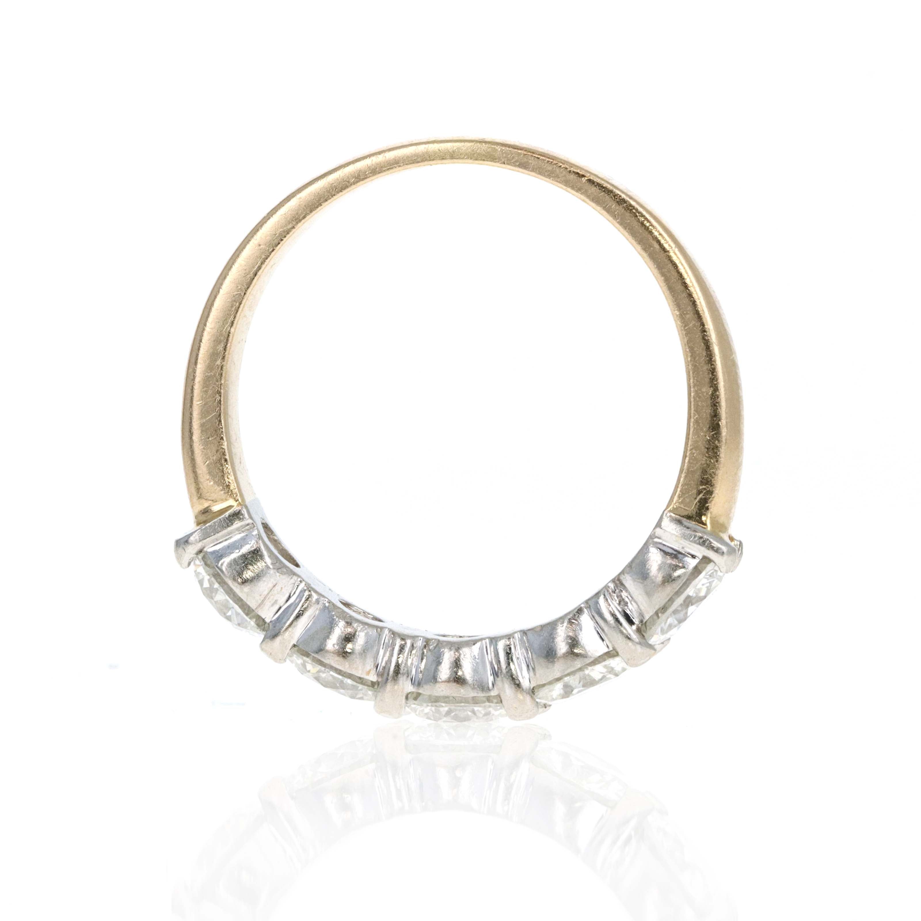 14K Yellow Gold Platinum 1.75 Carat Round Diamond Five Stone Wedding Band -  Replica Handbags 