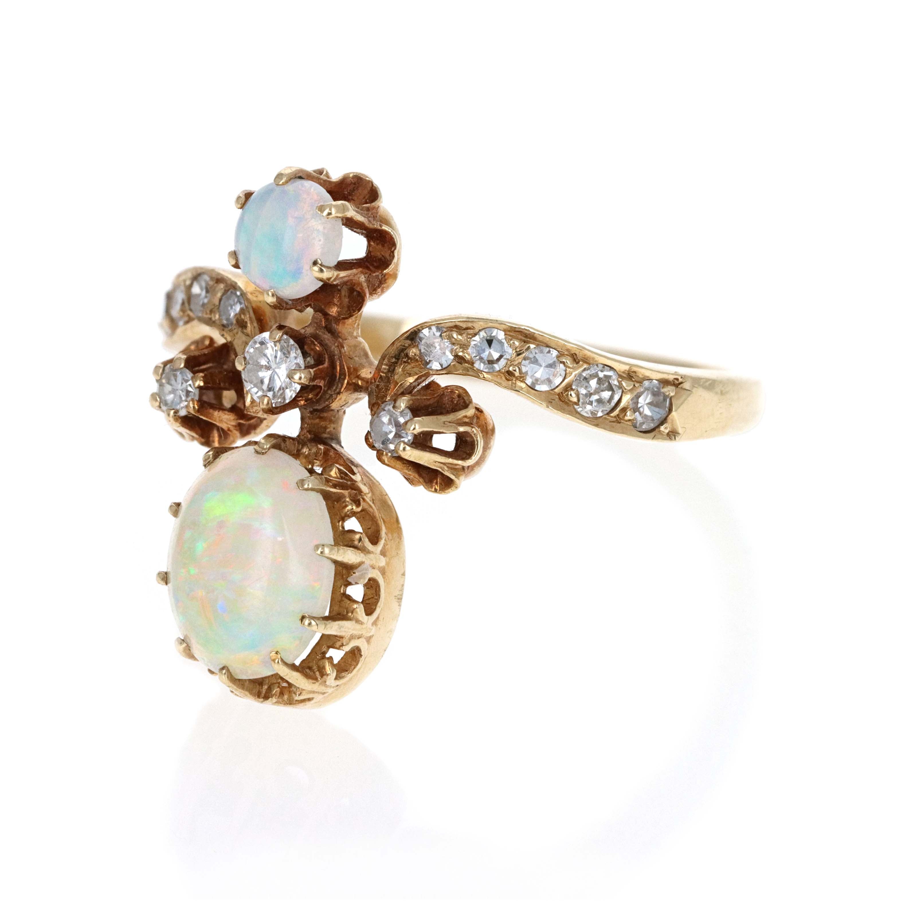 Victorian Inspired 14K Yellow Gold Opal Diamond Tiara Ring -  Replica Handbags 