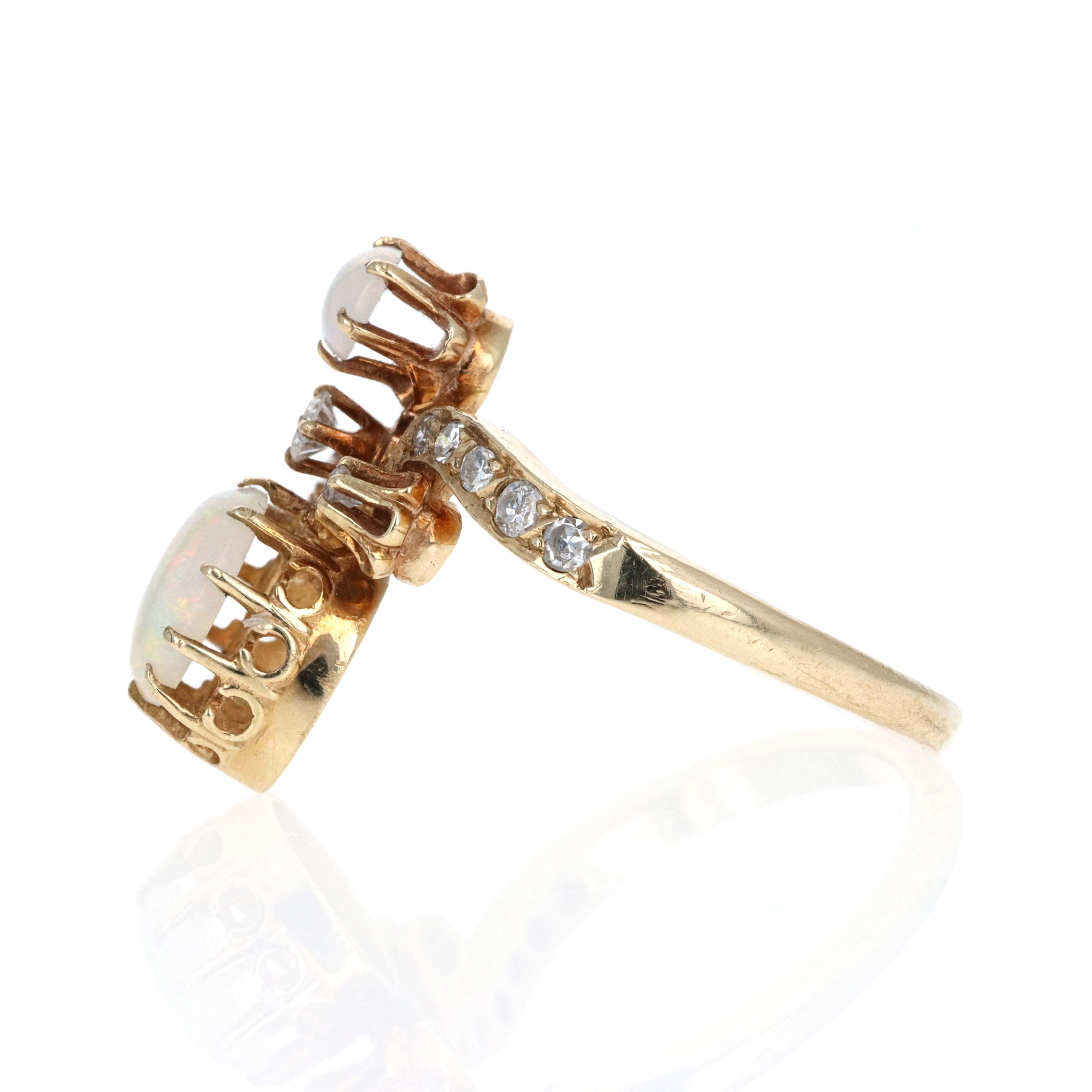 Victorian Inspired 14K Yellow Gold Opal Diamond Tiara Ring -  Replica Handbags 