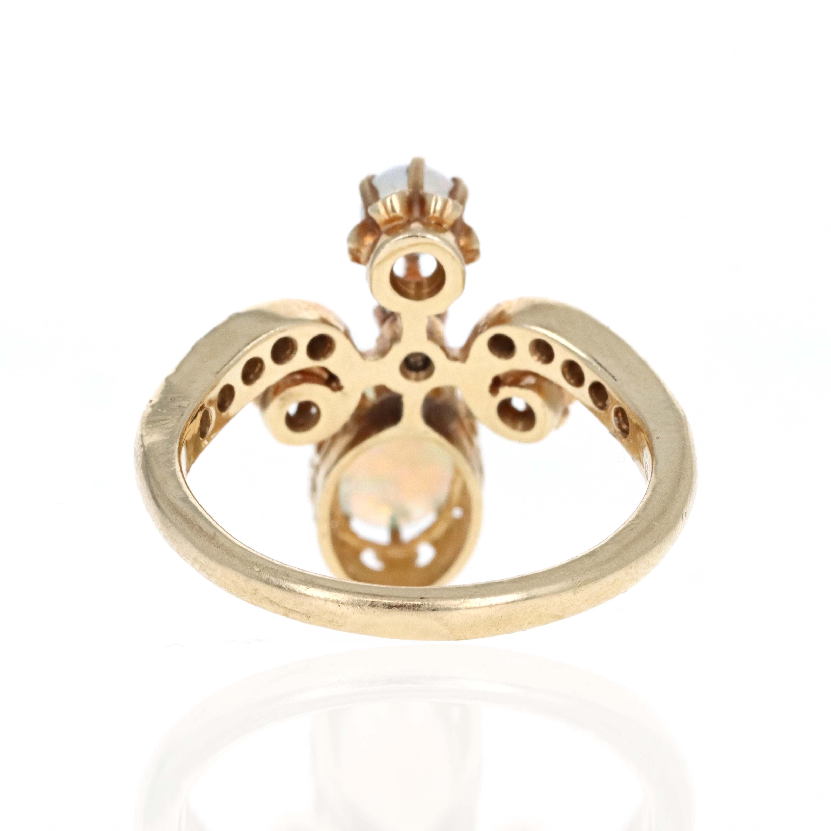 Victorian Inspired 14K Yellow Gold Opal Diamond Tiara Ring - Replica Handbags