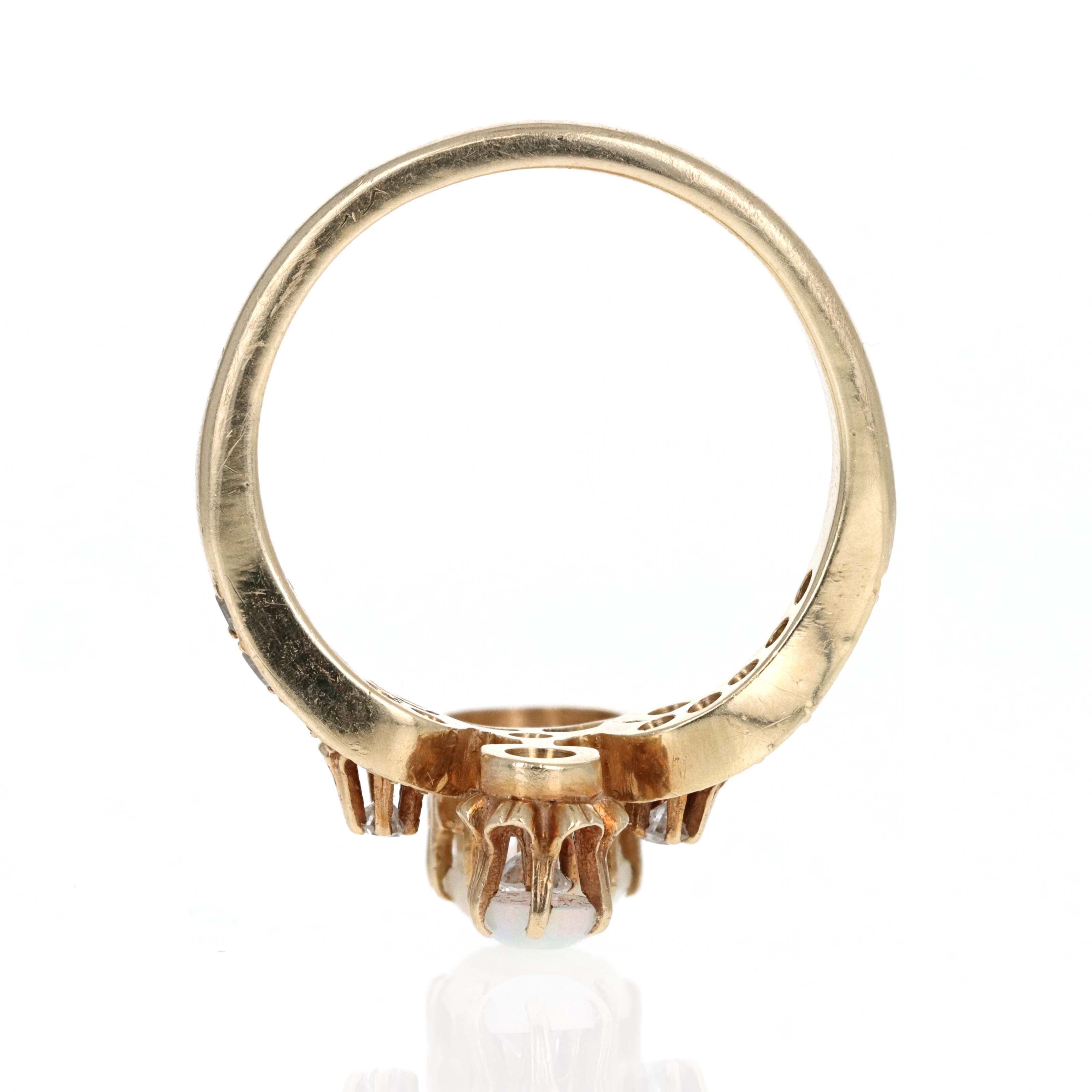 Victorian Inspired 14K Yellow Gold Opal Diamond Tiara Ring - Replica Handbags